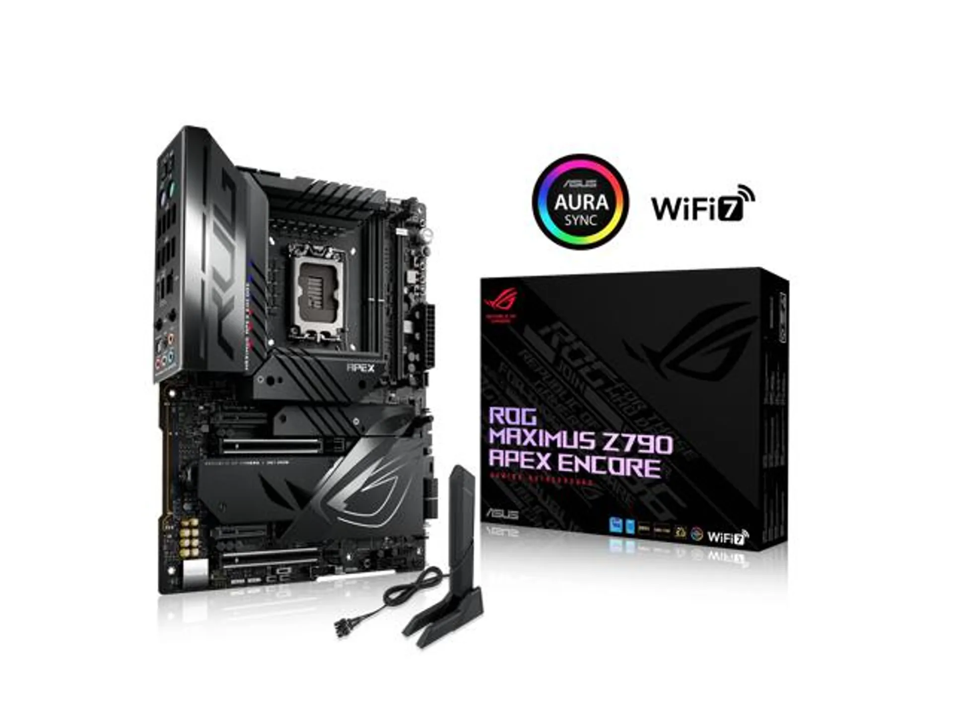 ASUS ROG MAXIMUS Z790 APEX ENCORE LGA 1700(Intel 14th&13th&12th Gen) ATX Gaming Motherboard (24+0+2 power stages, DDR5 support, Wi-Fi 7 with ASUS WiFi Q-Antenna, 5xM.2 slots, PCIe 5.0 NVMe SSD Slot, PCIe 5.0 x16 SafeSlots)