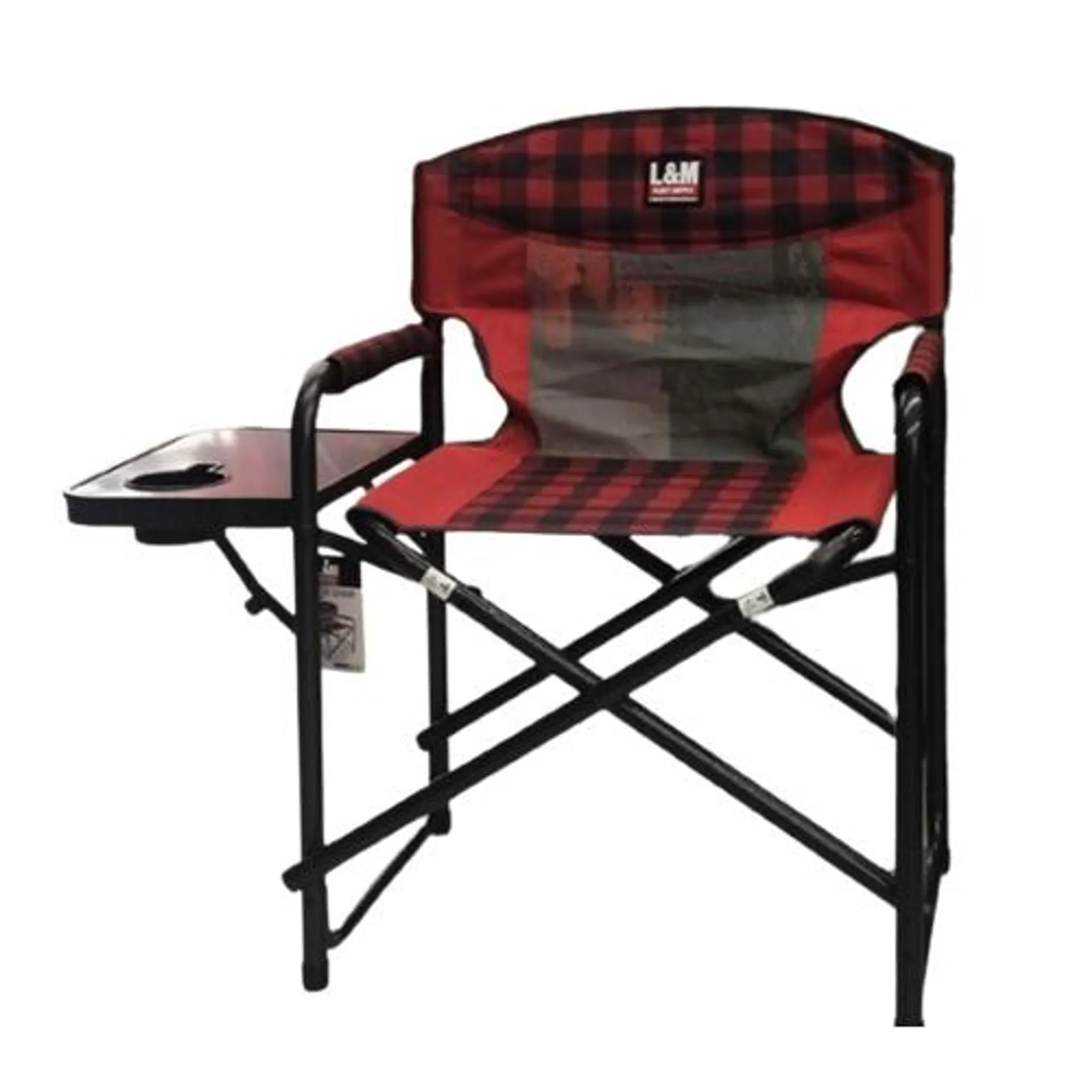 L&M Supply Director Chair w/ Side Table Buffalo Plaid