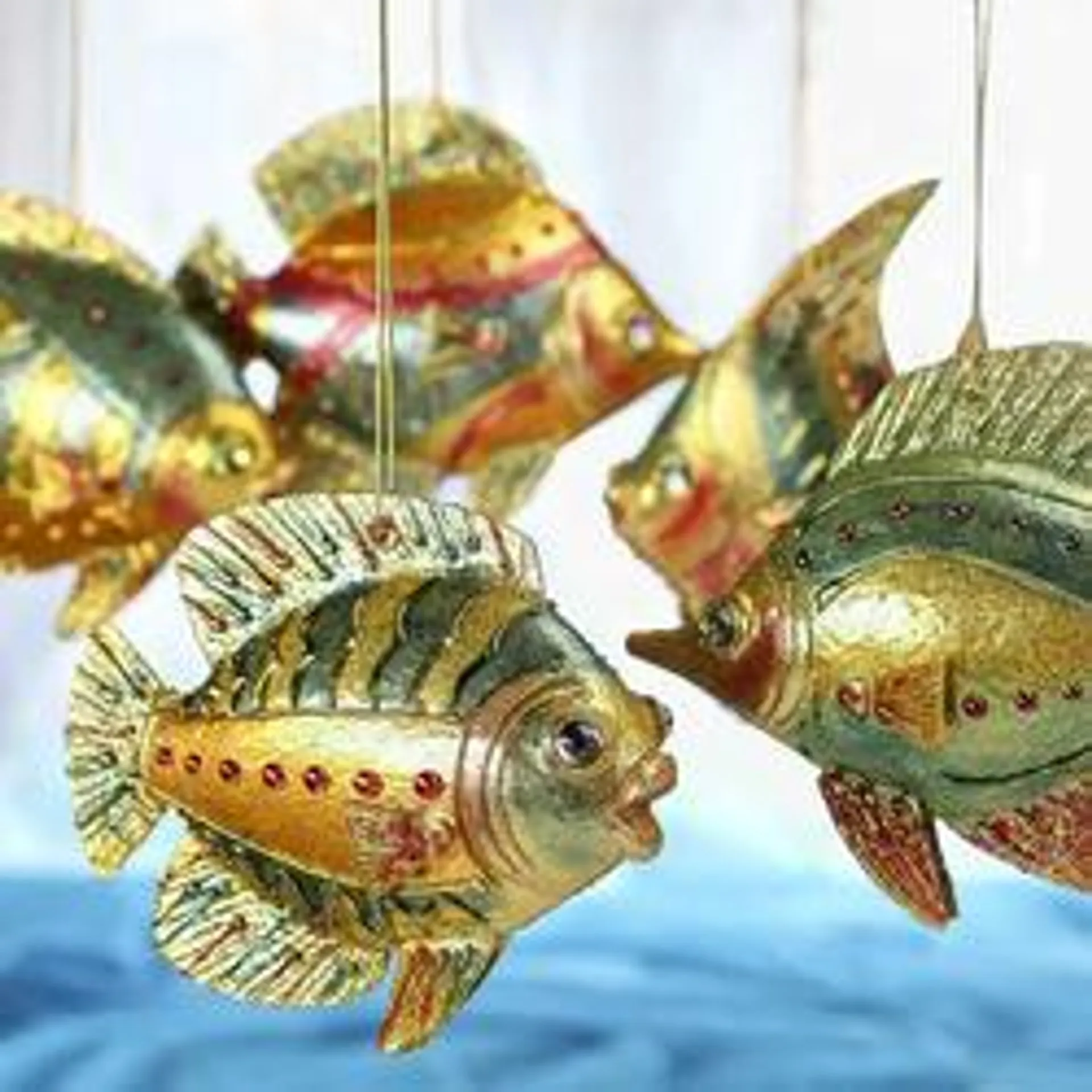 Bejeweled Artisan Fish Ornaments (Set of 5)