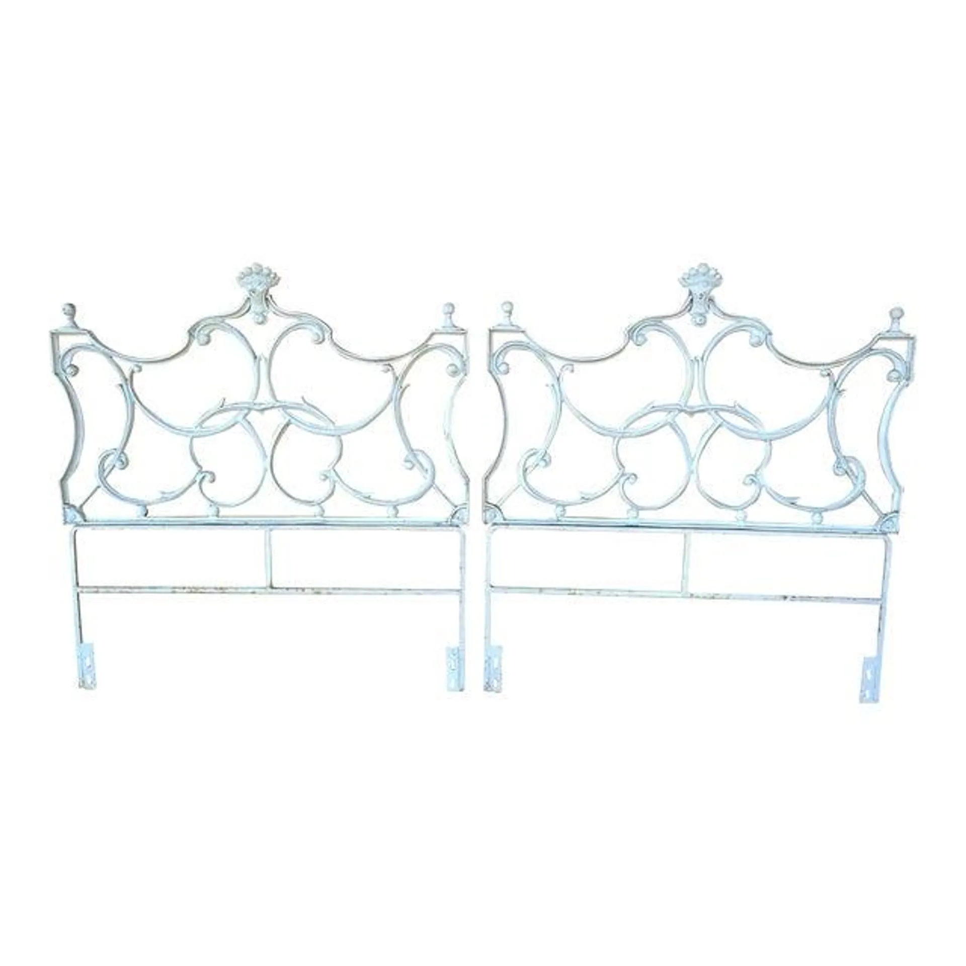 Antique French Italian Style White Cast Iron Twin Bed Headboards - a Pair