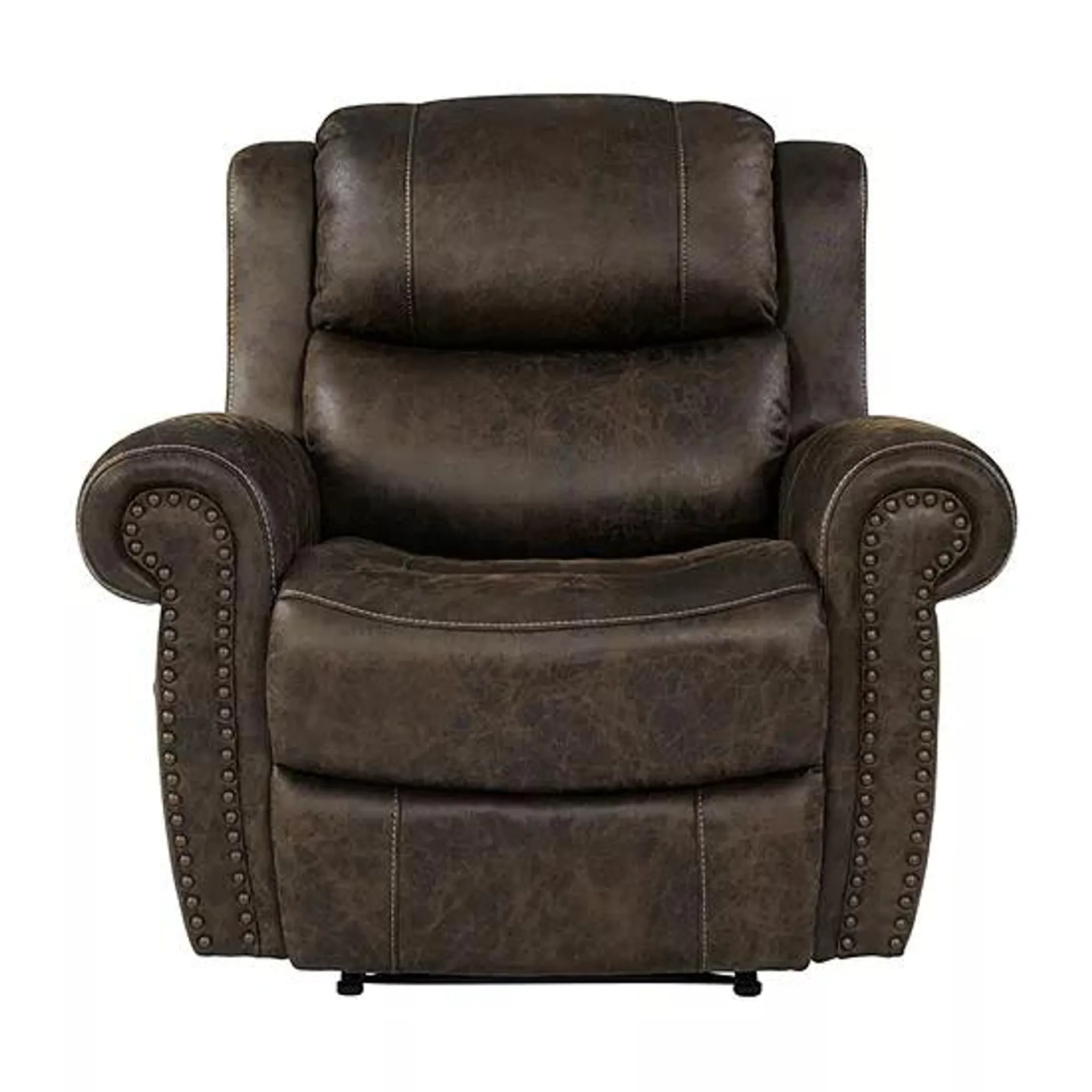 ProLounger Pressler Extra Large Rolled Arm Wall Hugger Recliner in Distressed Faux Leather with Nailhead Trim