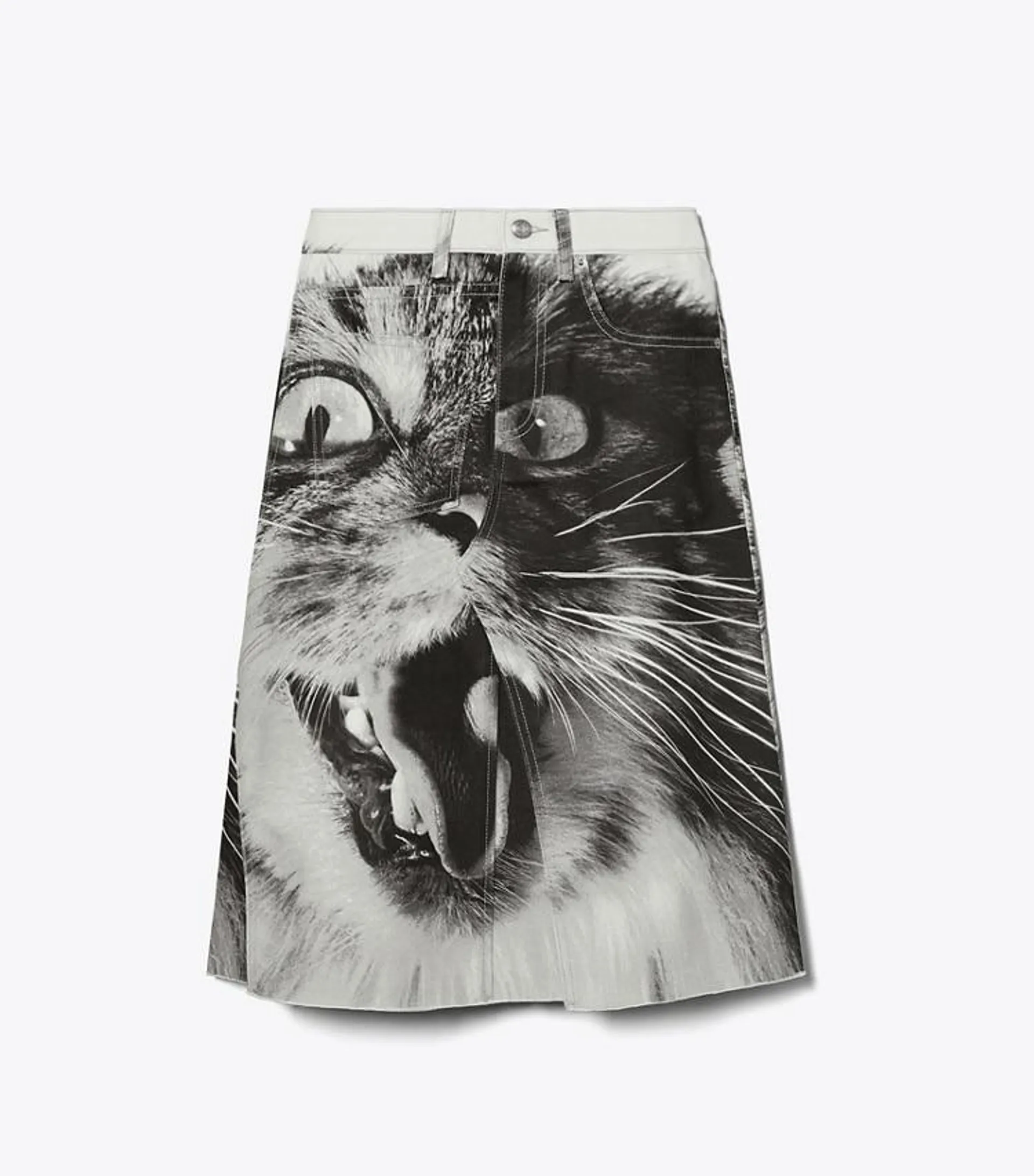 CAT PRINTED DENIM SKIRT