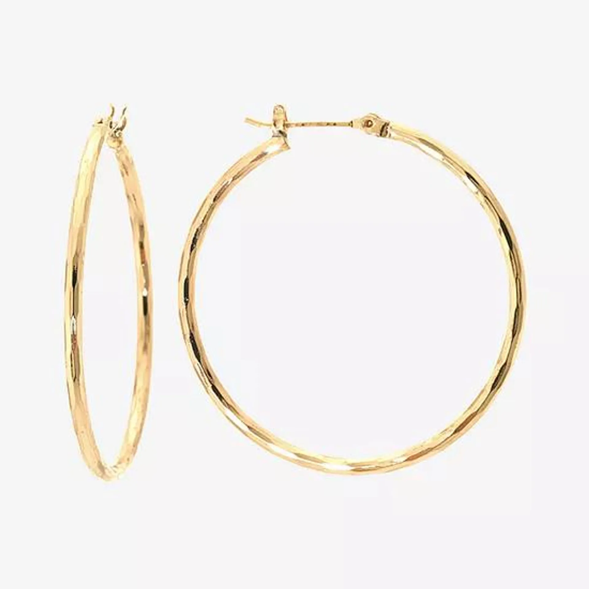 Silver Reflections 24K Gold Over Brass 40MM Diamond Cut Hoop Earrings