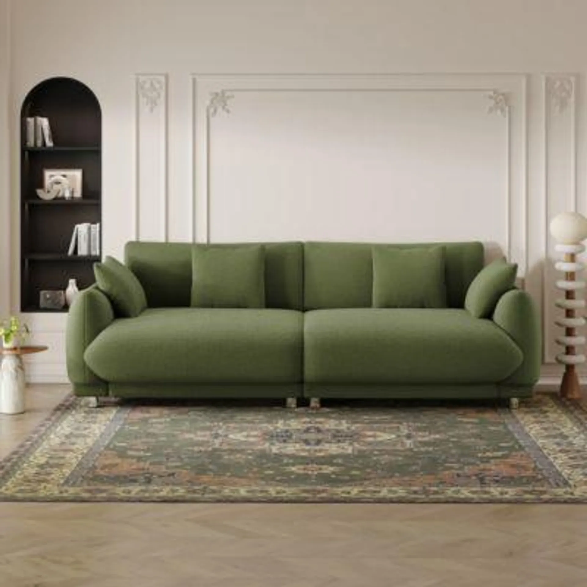 Streamdale Furniture 86.6" green teddy wool sofa, with pillows & hardware feet