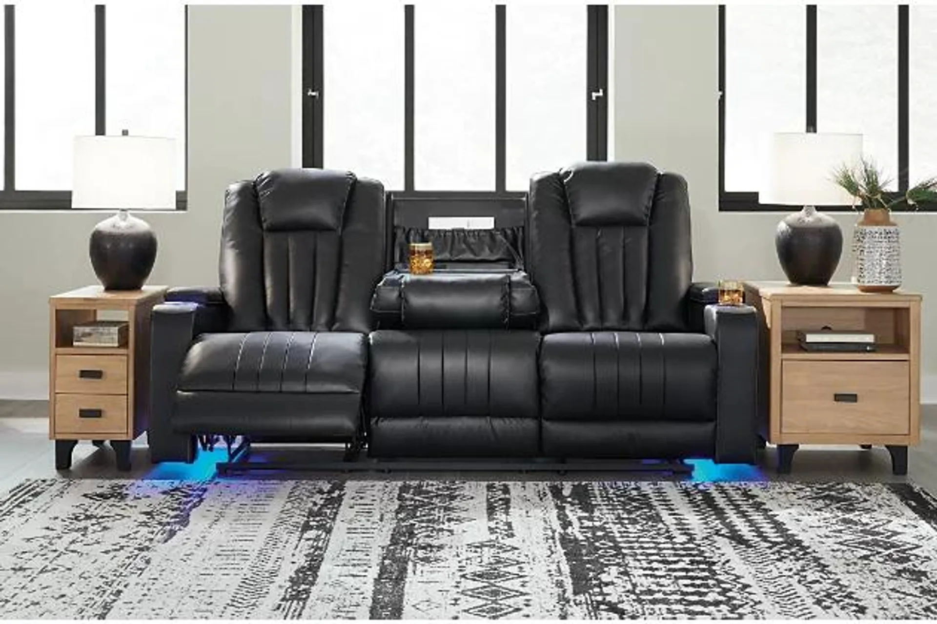 Center Point Manual Reclining Sofa with Drop Down Table