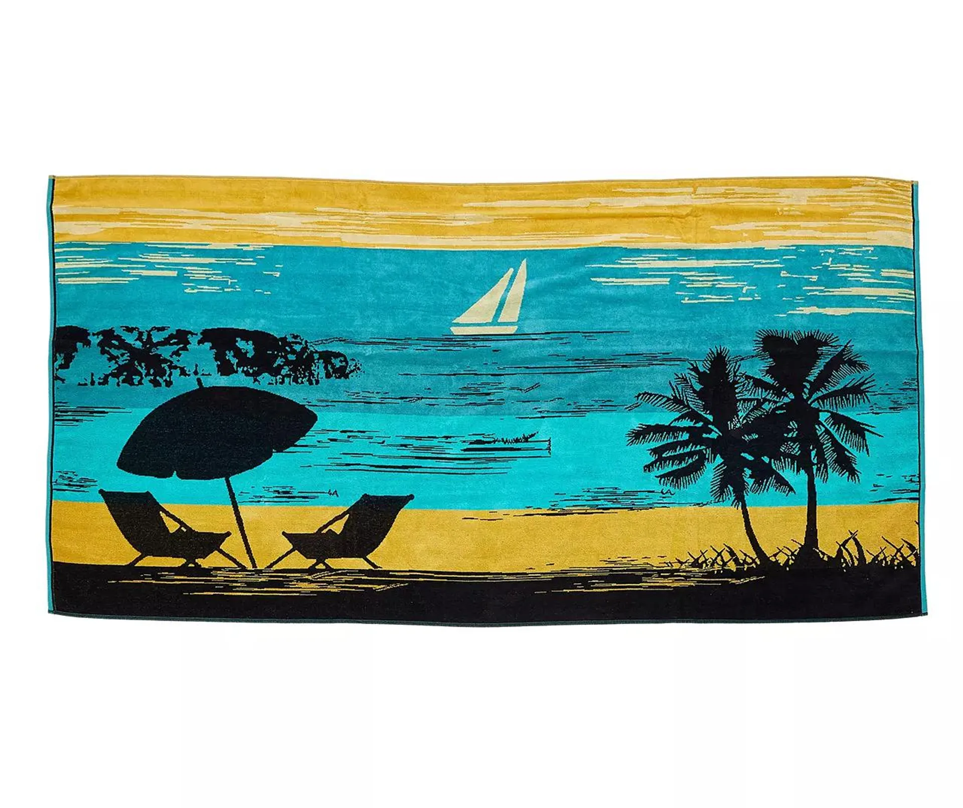 Yellow & Aqua Beach Scene Beach Towel