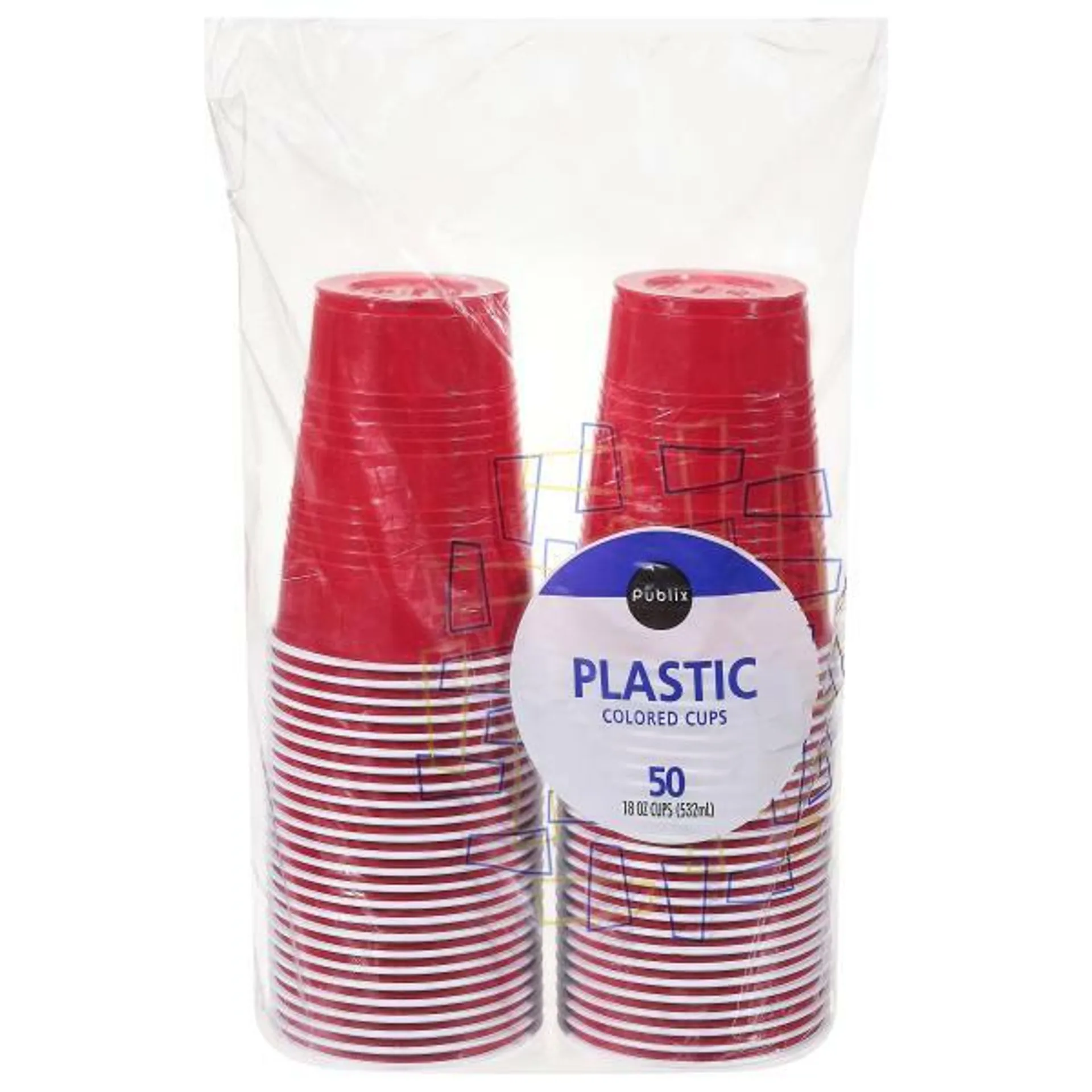 Publix Cups, Colored Plastic, 18 Ounce