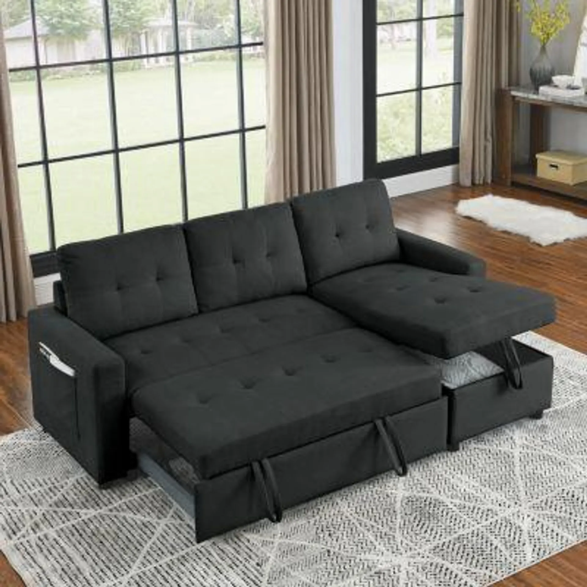 Streamdale Furniture 78.5" Sleeper Sofa Bed Reversible Sectional Couch With Storage Chaise