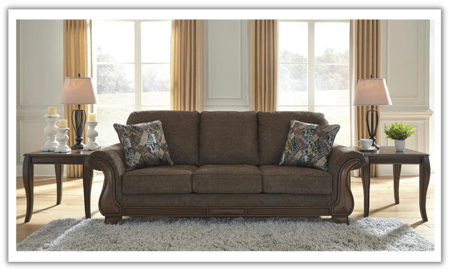 Ashley Miltonwood 3-Seater Stationary Fabric Sofa in Teak