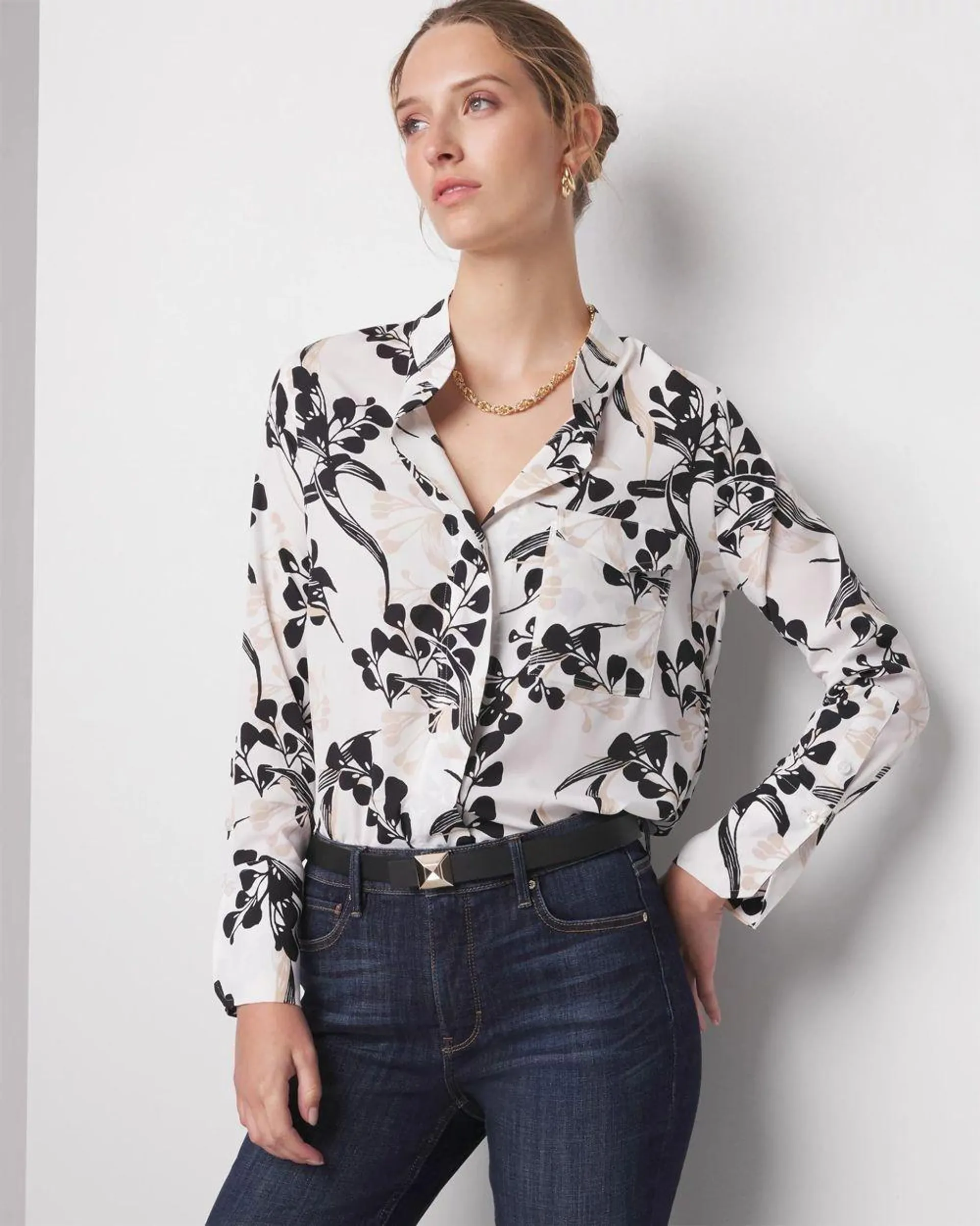 Long-Sleeve Printed Pocket Shirt