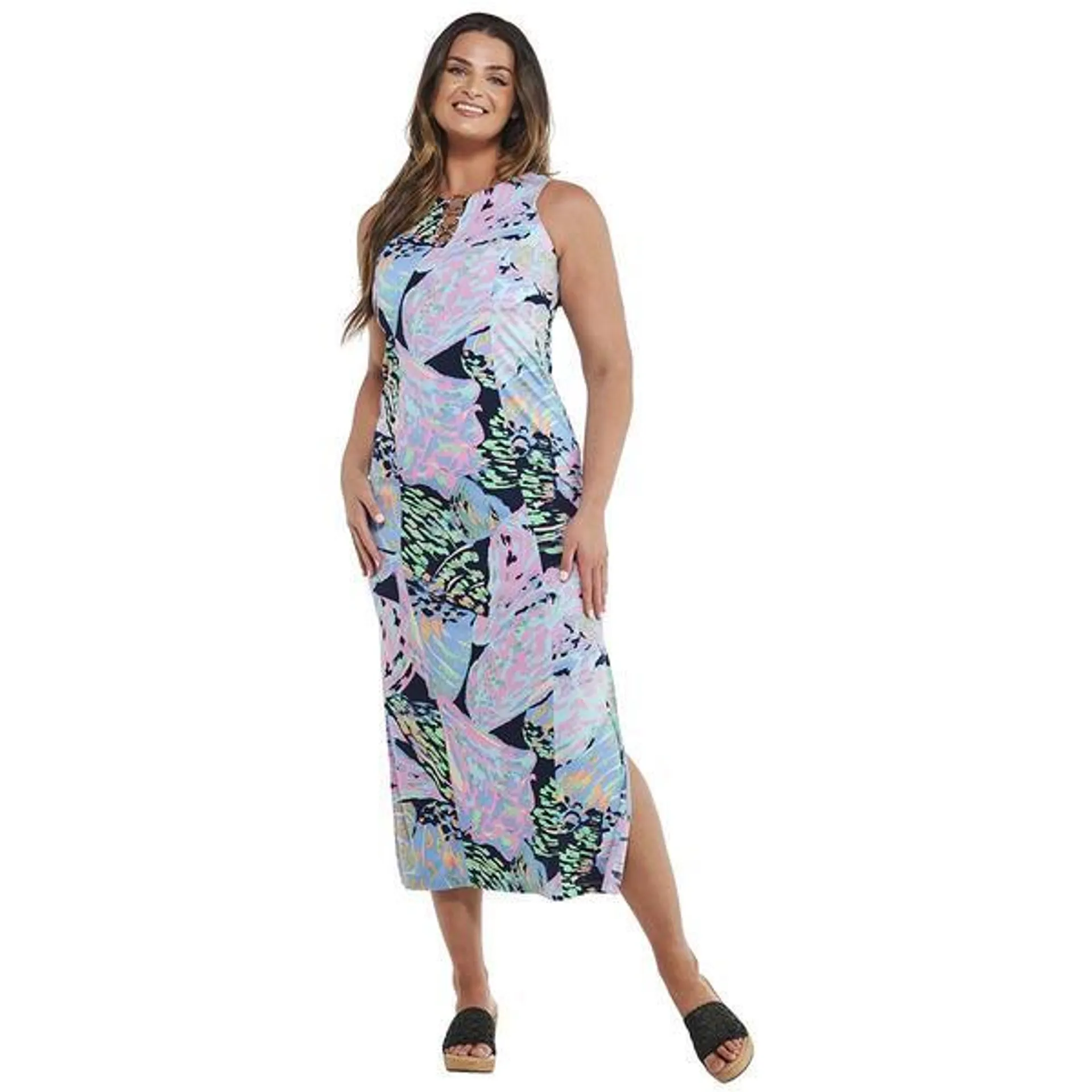 Womens MSK Sleeveless Print Ity Three Ring Maxi Dress