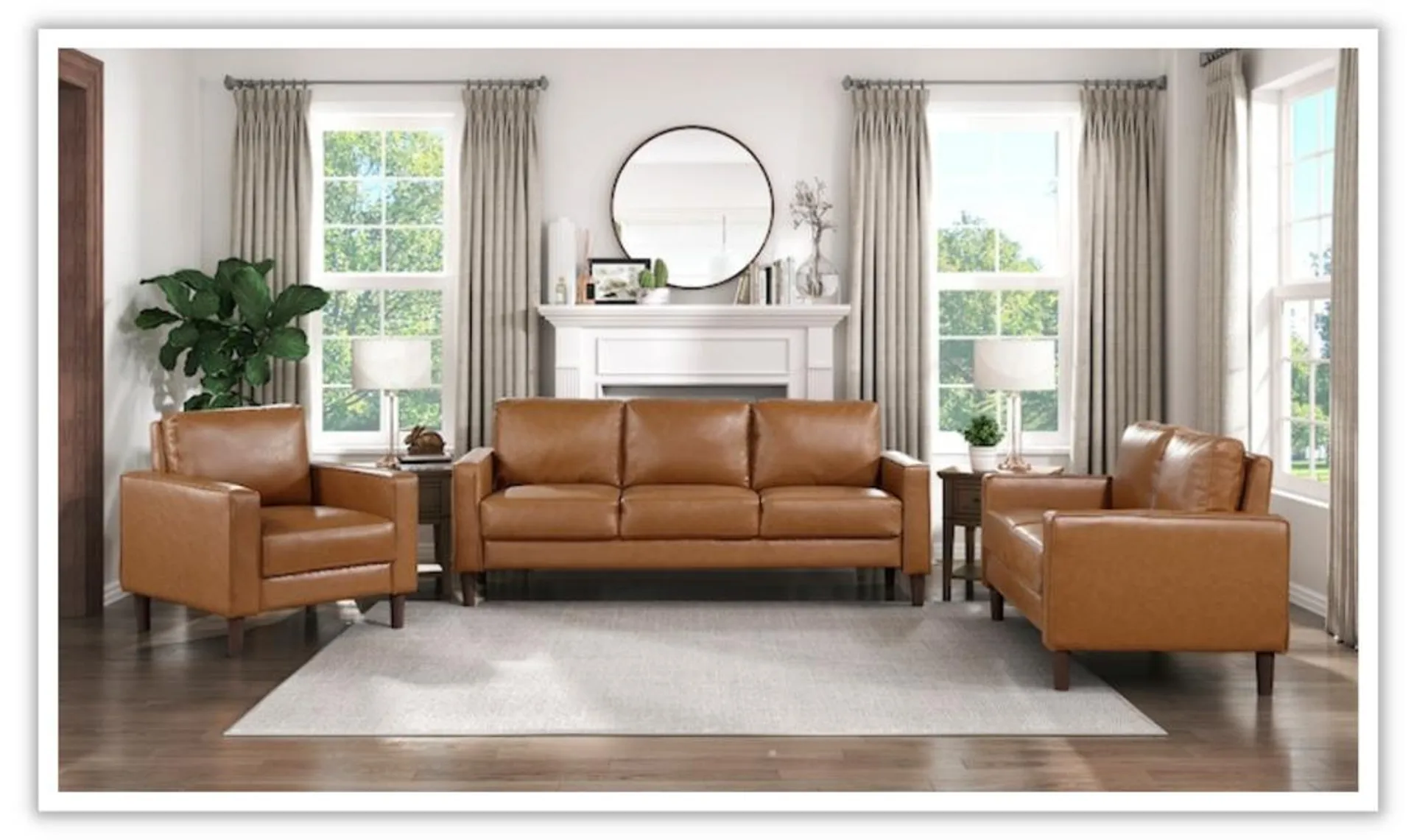 Home Elegance Malcolm 3-Seater Faux Leather Sofa in Brown