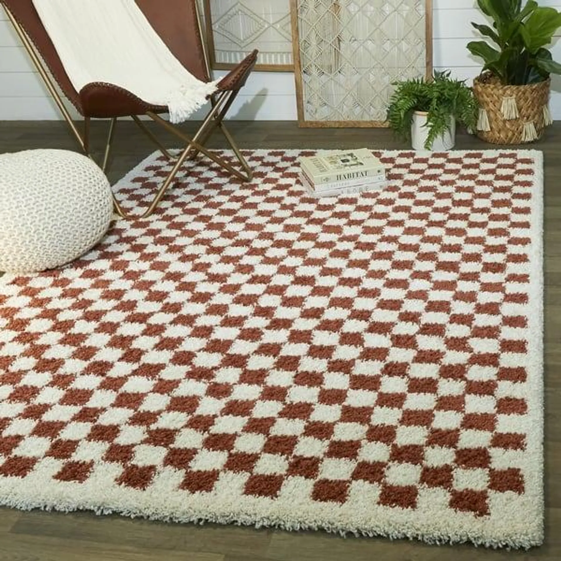 Covey Plush Checkered Thick Shag Area Rug