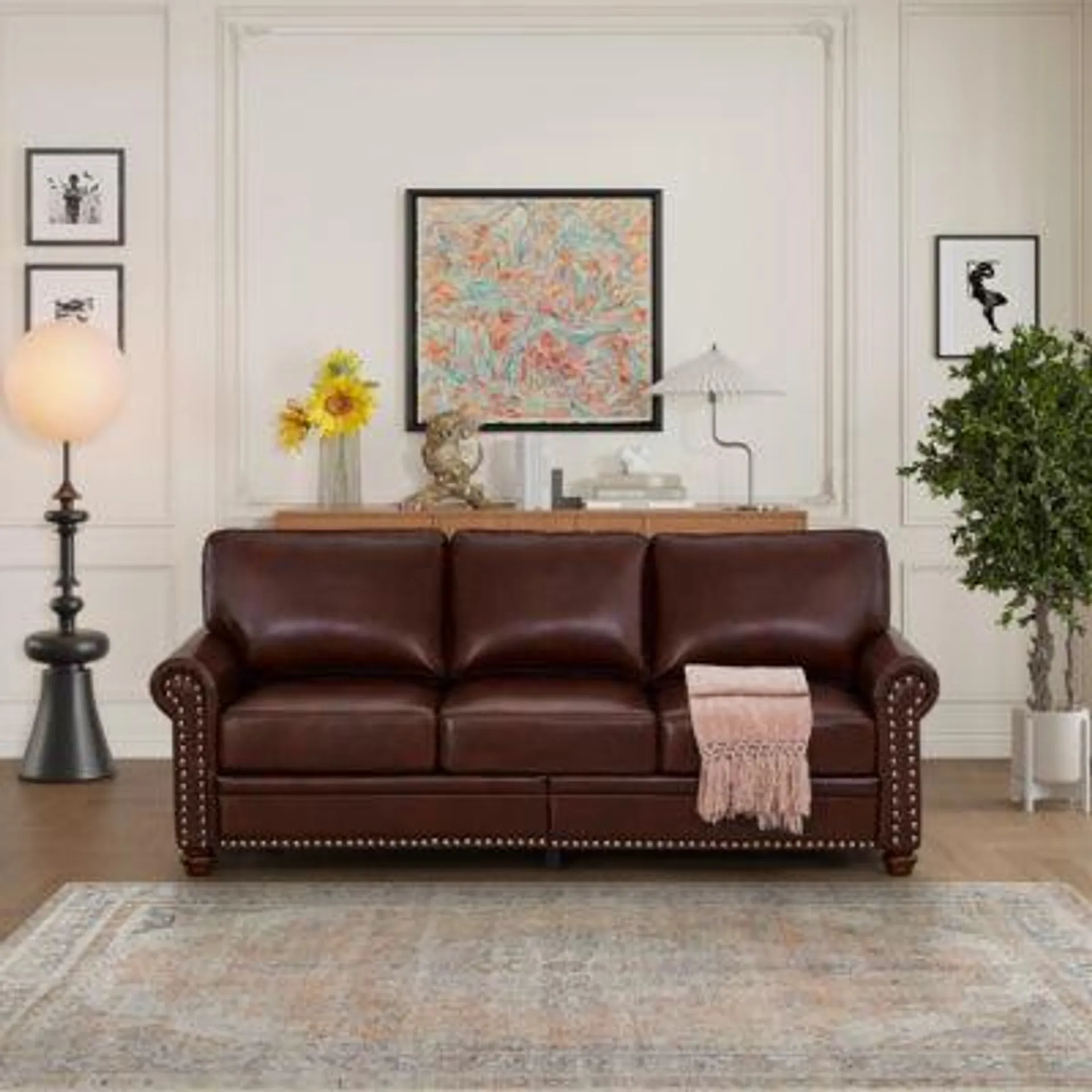 Streamdale Furniture Classic Living Room Nails Sofa Burgundy Faux Leather