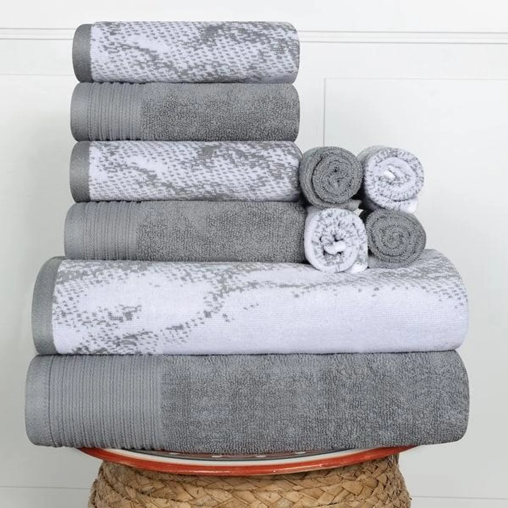 Superior Cotton Quick-Drying Solid and Marble 10 Piece Towel Set