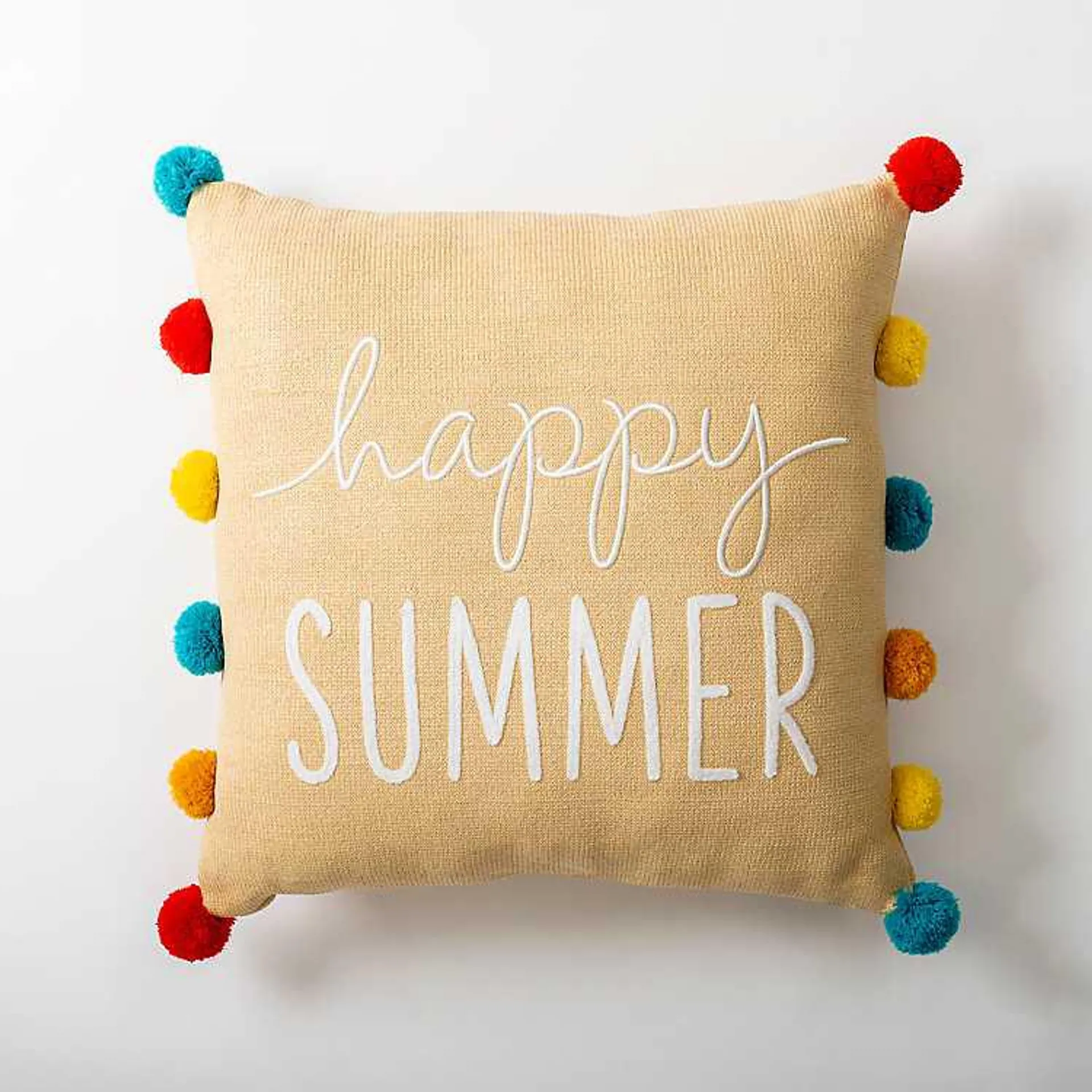 Happy Summer Pom Pom Outdoor Throw Pillow