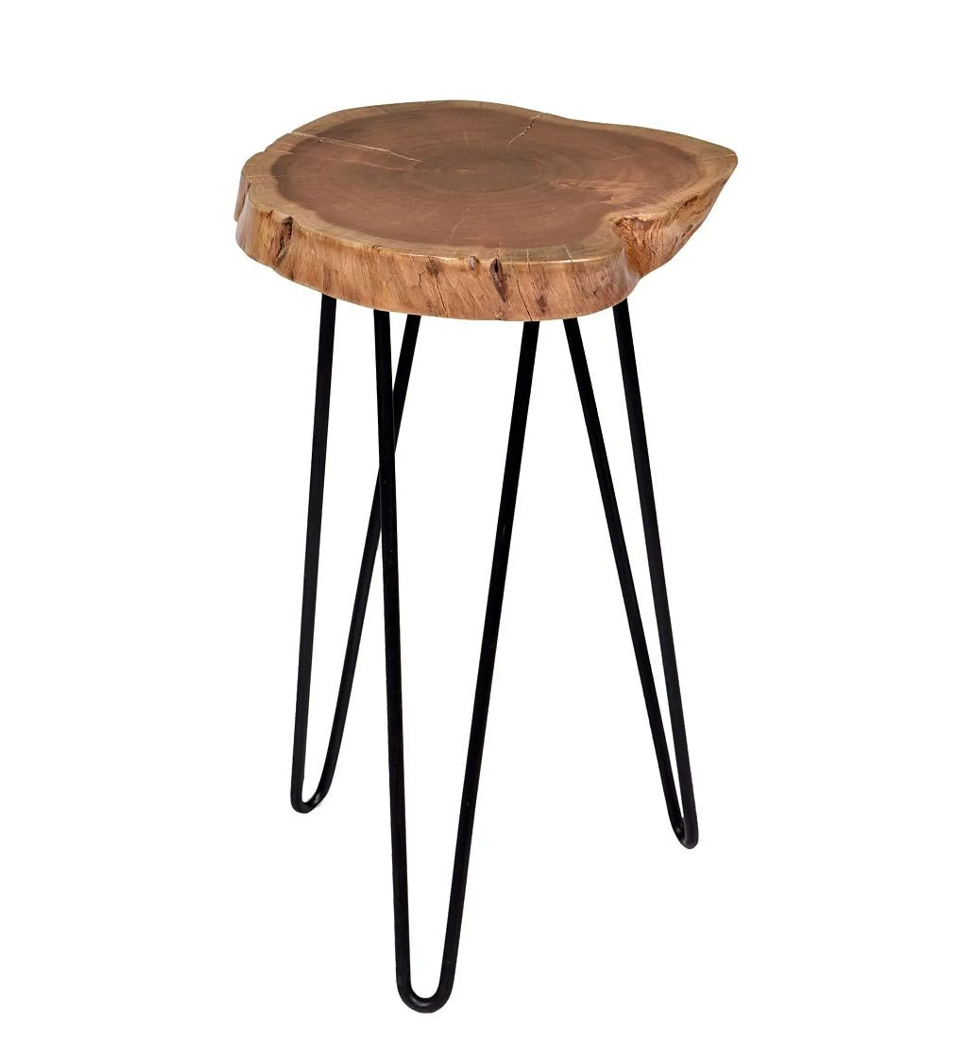 Live Edge Acacia Wood Accent Table with Hairpin Legs - Black