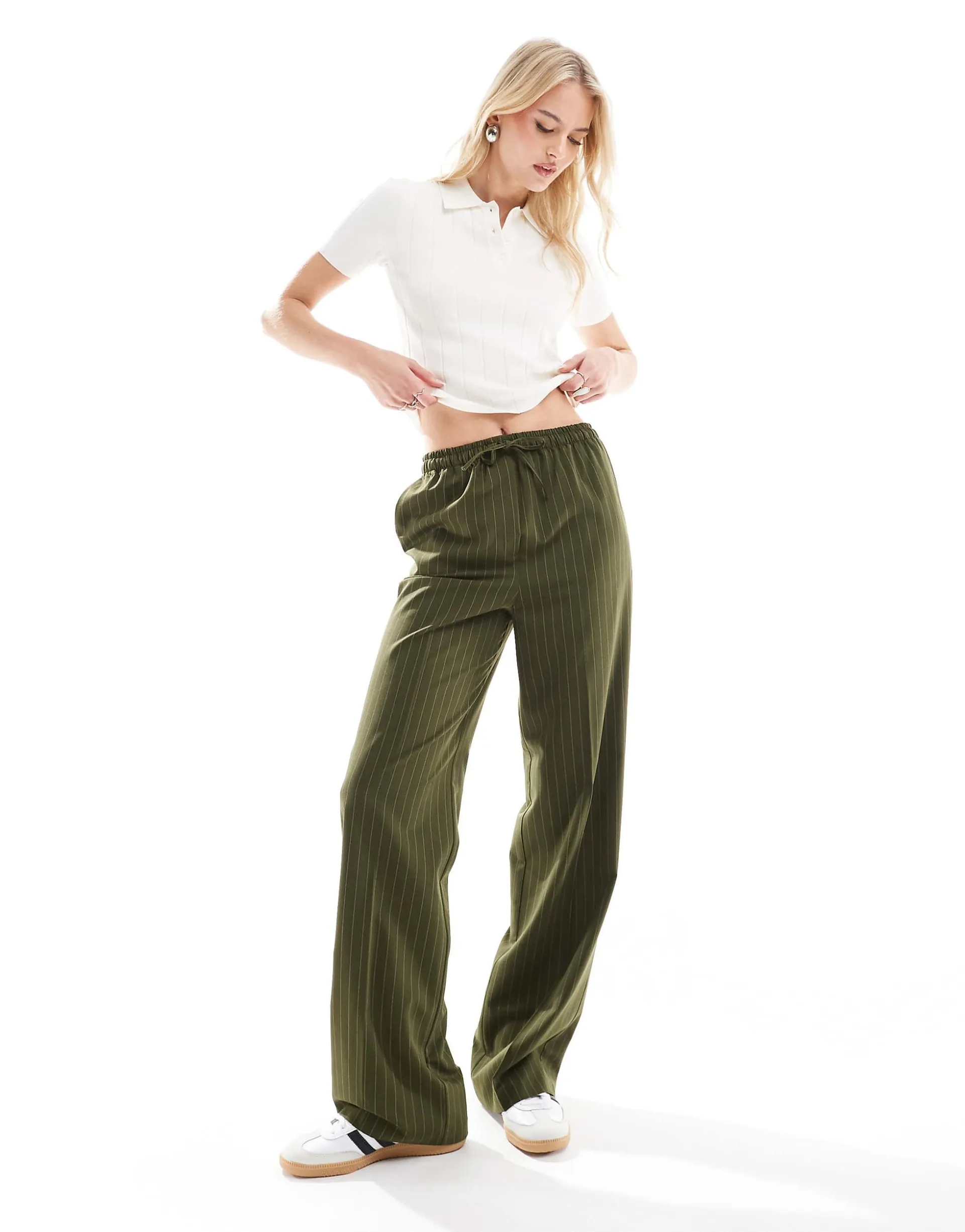 ASOS DESIGN Tall tailored pull on pants in olive stripe