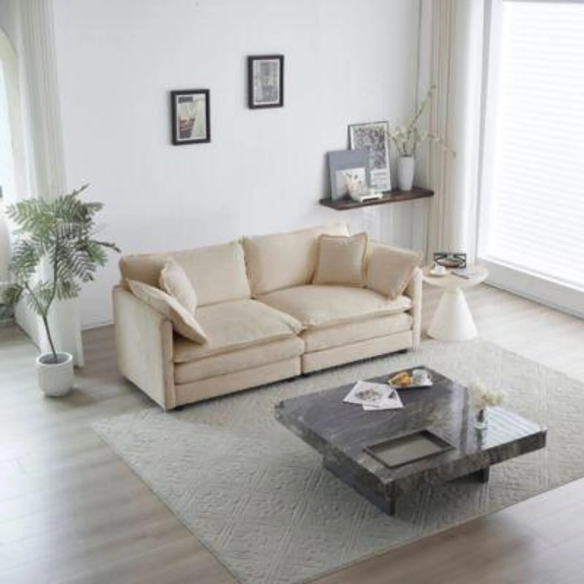 Streamdale Furniture Soft Beige Loveseat Sofa with Pillows