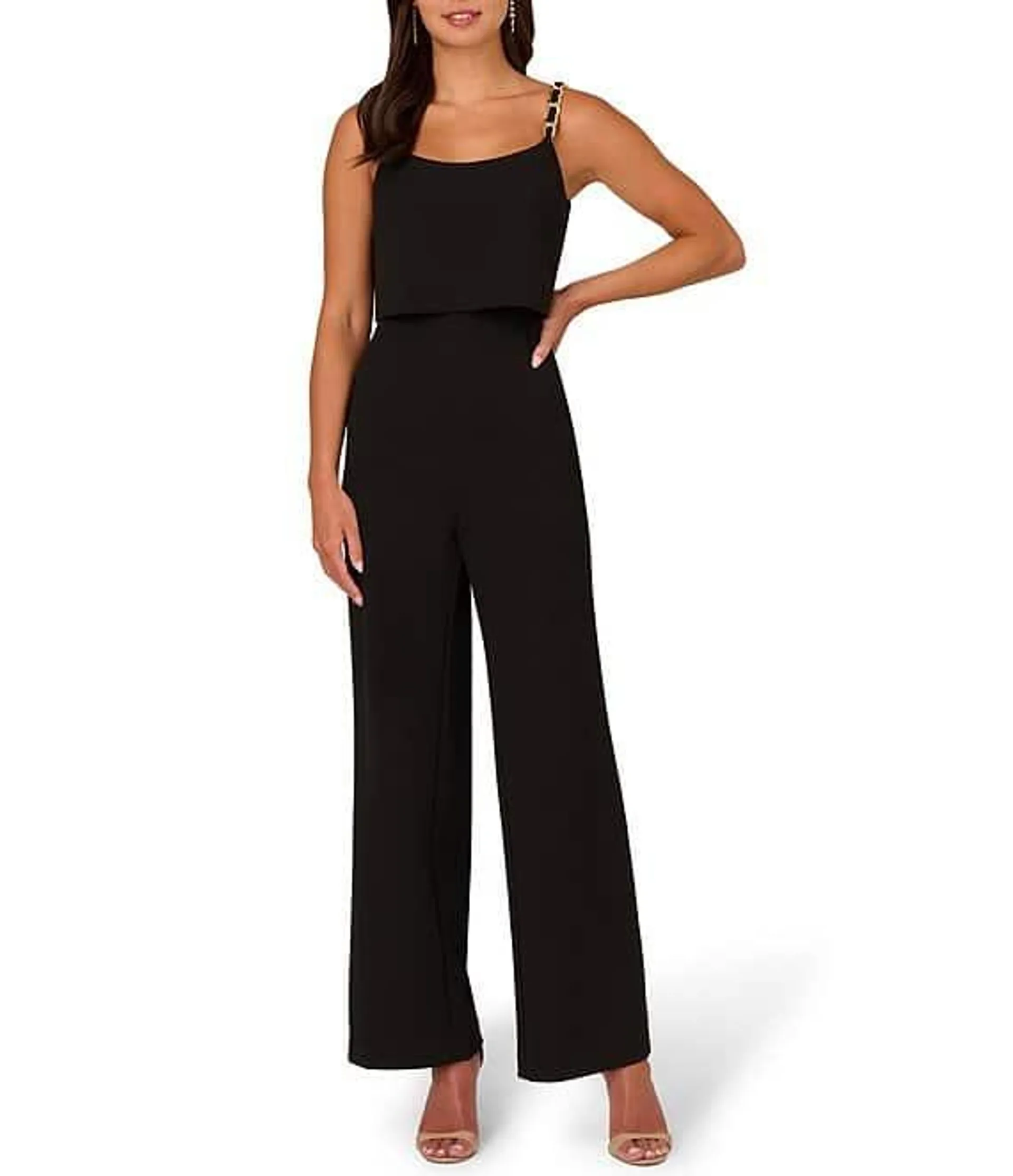 Popover Crepe Scoop Neck Sleeveless Chain Strap Jumpsuit