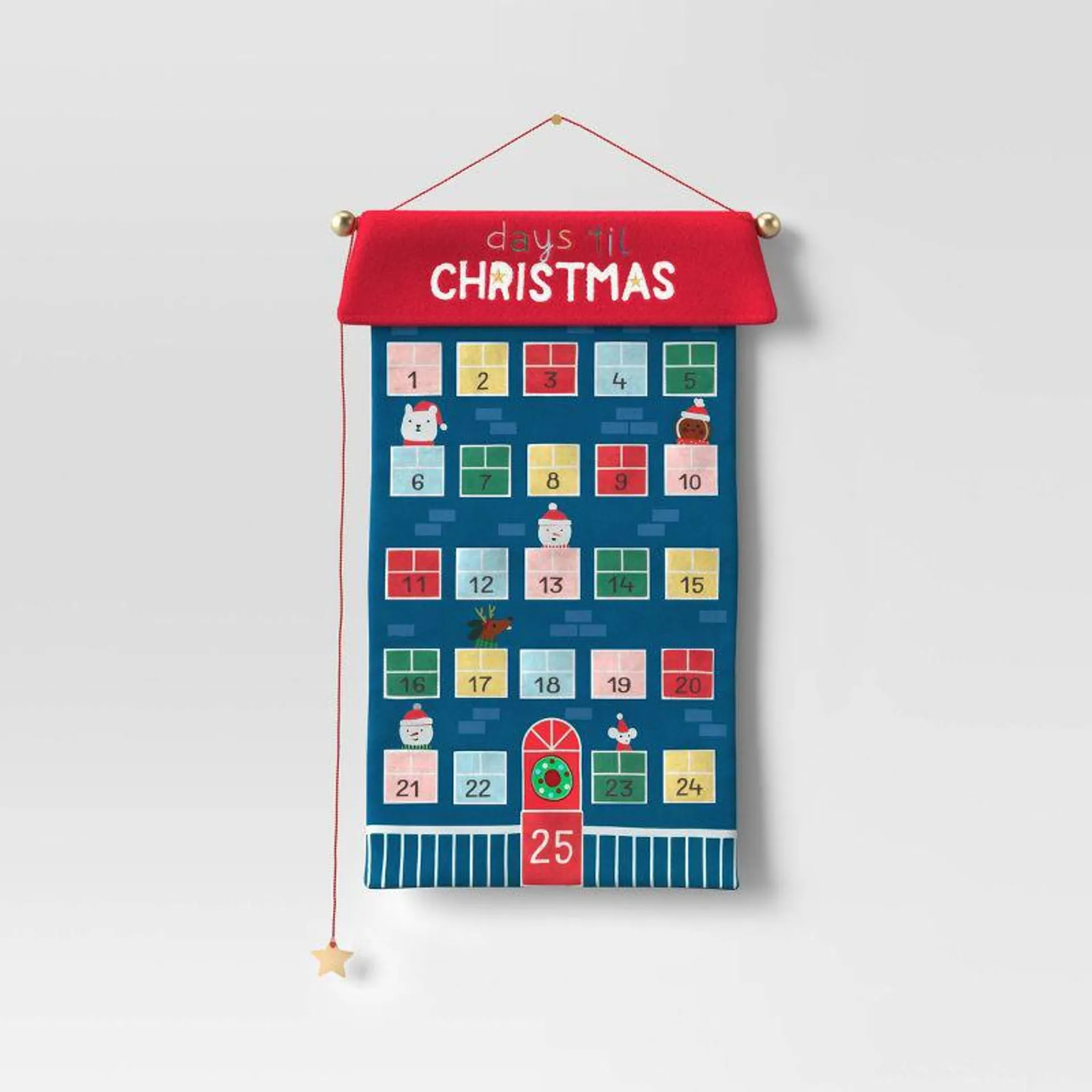 21" Fabric 'Days 'til Christmas' Hanging Advent Calendar Blue/Red - Wondershop™