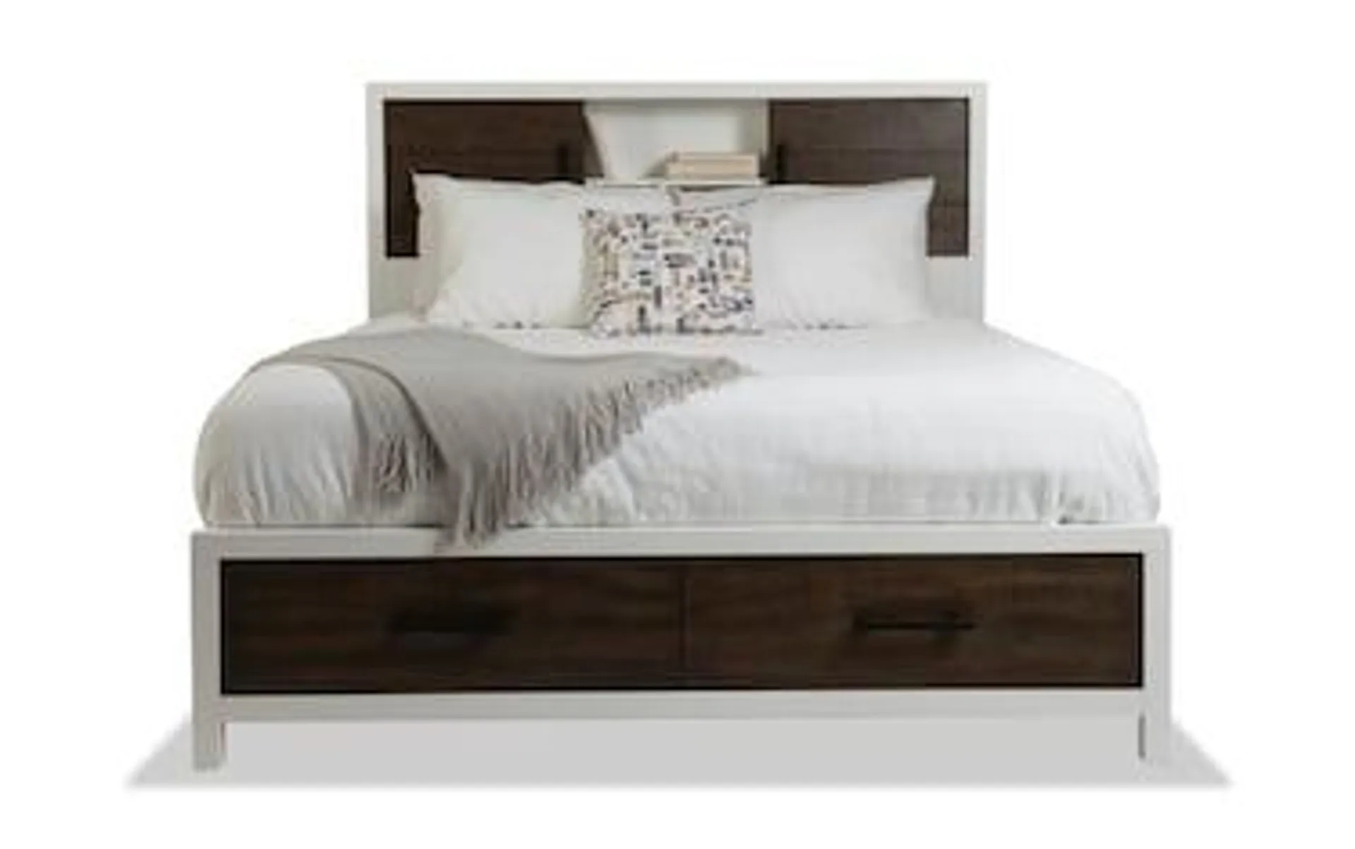 Fusion Queen White & Brown Bookcase Storage Bed