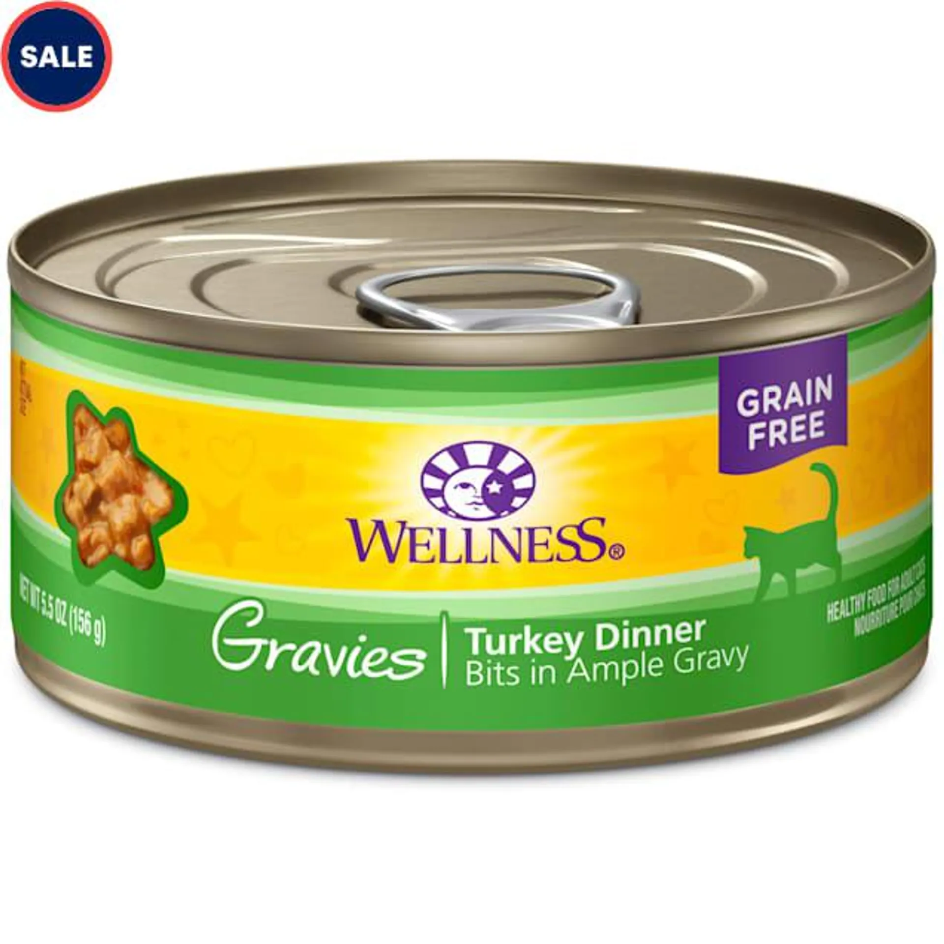 Wellness Complete Health Natural Canned Grain Free Gravies Turkey Dinner Wet Cat Food, 5.5 oz., Case of 12
