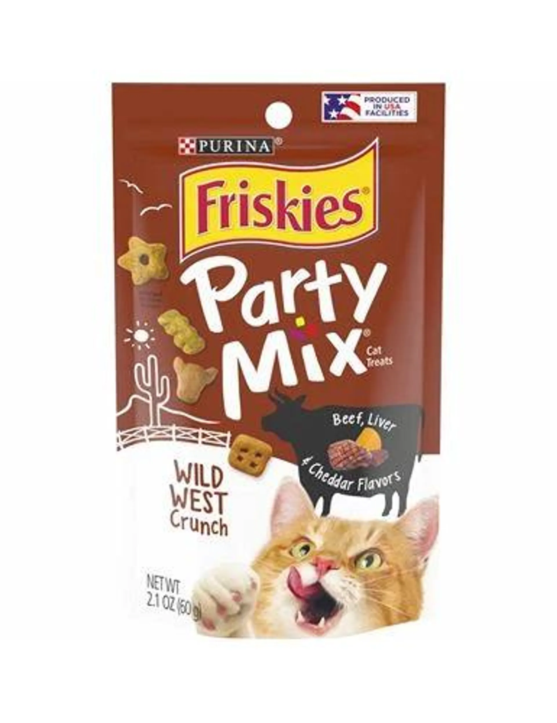 Purina Friskies Cat Treats, Party Mix Wild West Crunch - 2.1 Ounce Pouch