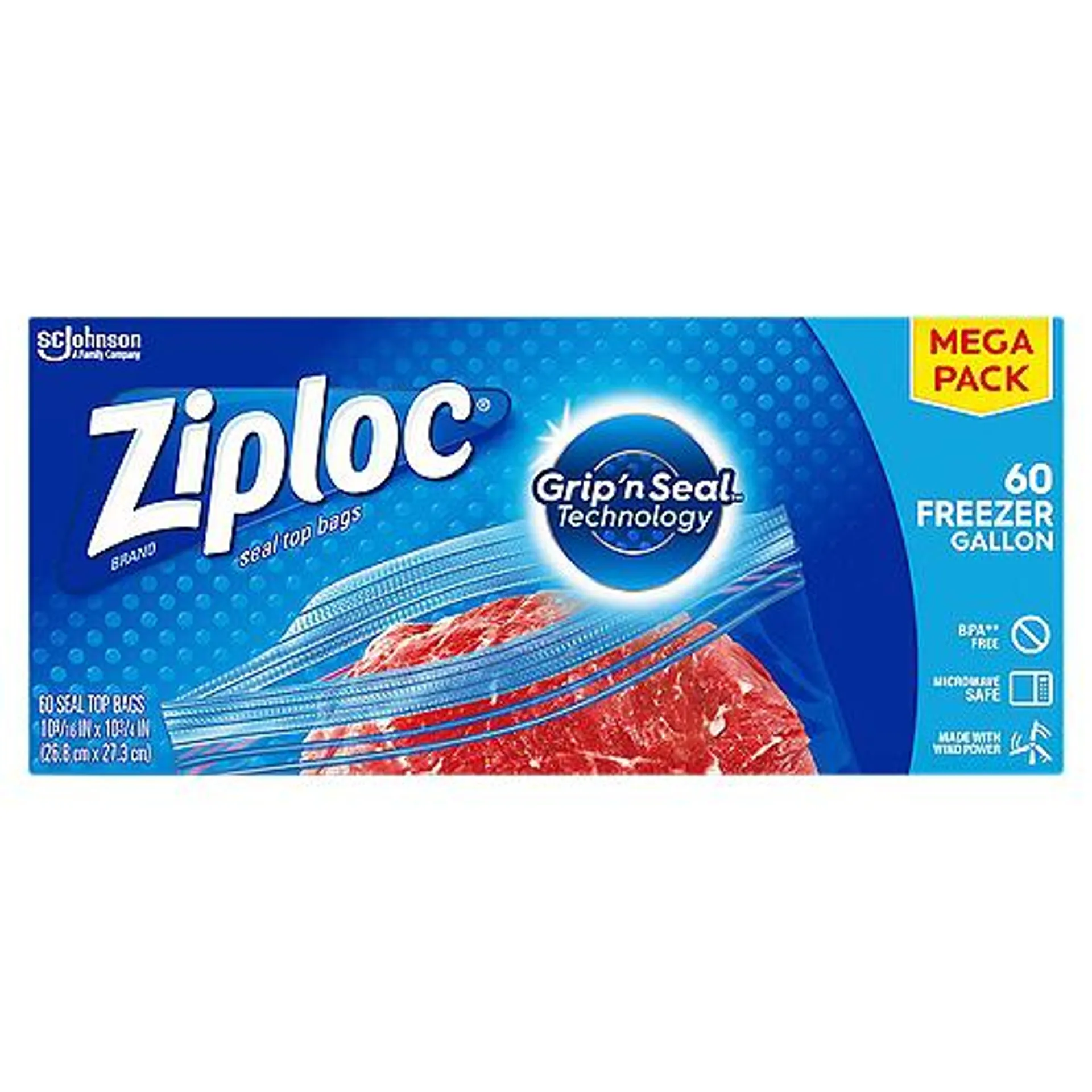 Ziploc Freezer Gallon Seal Top Bags Mega Pack, 60 count