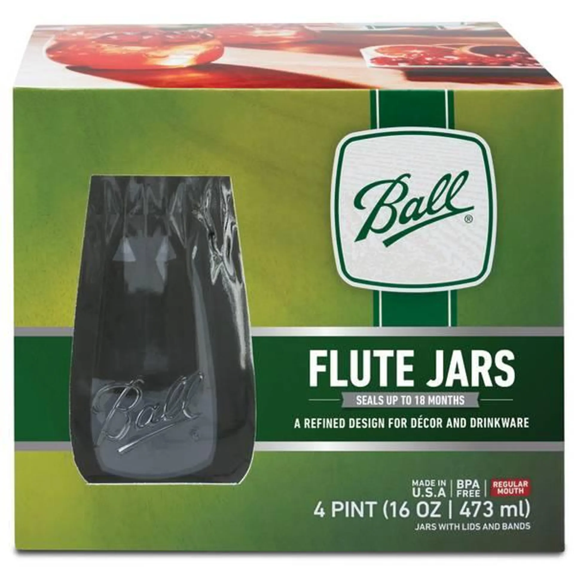 4 Count Regular Mouth 4 Pint 16 oz Flute Jars