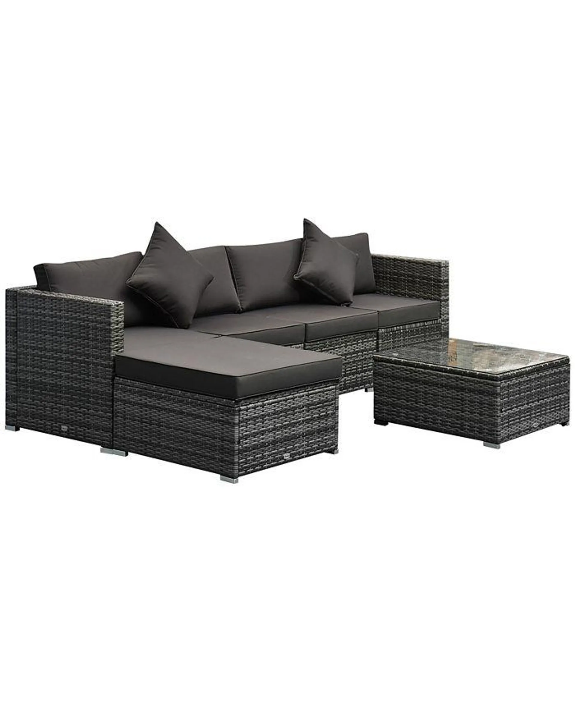 6 Pieces Patio Furniture Sets Outdoor Wicker Conversation Sets All Weather PE Rattan Sectional sofa set with Ottoman, Cushions & Tempered Glass Desktop, Charcoal
