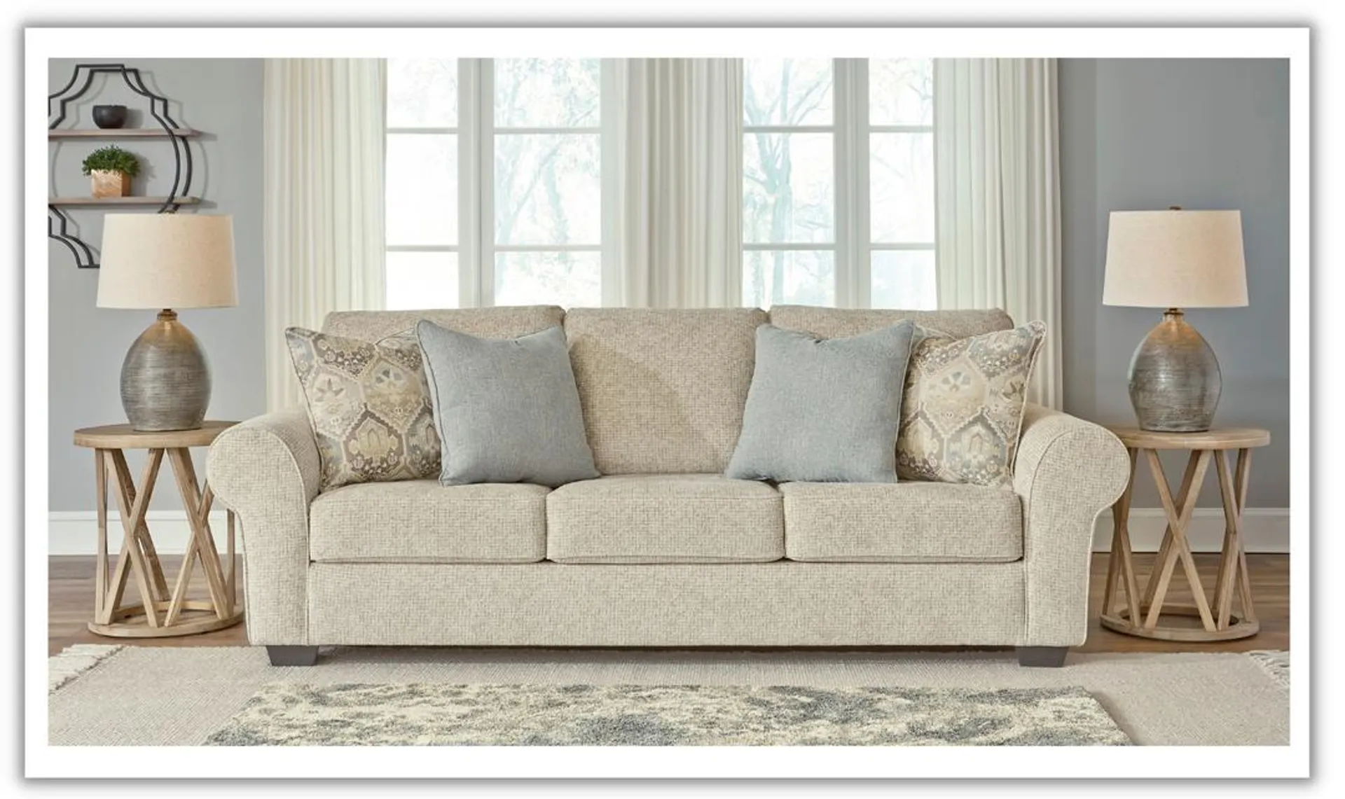 Modern Heritage Haisley 3-Seater Ivory Fabric Sofa with Rolled Arm