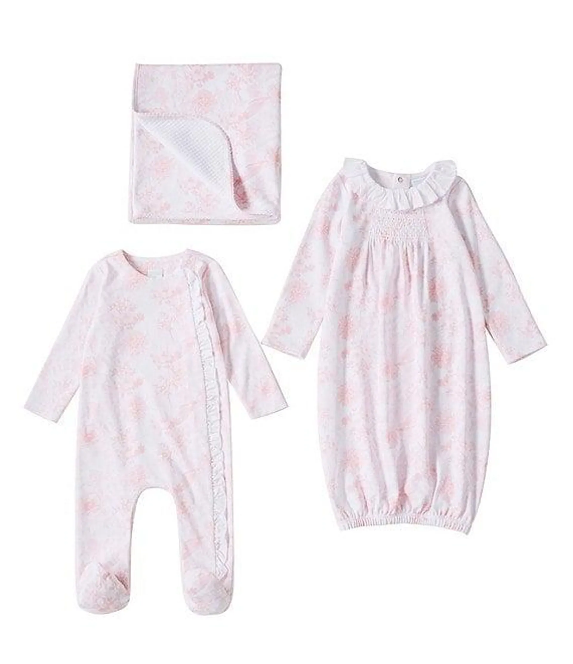 Baby Girls Preemie-9 Months Round Neck Long Sleeve Asymmetric Toile Print Footie Coverall