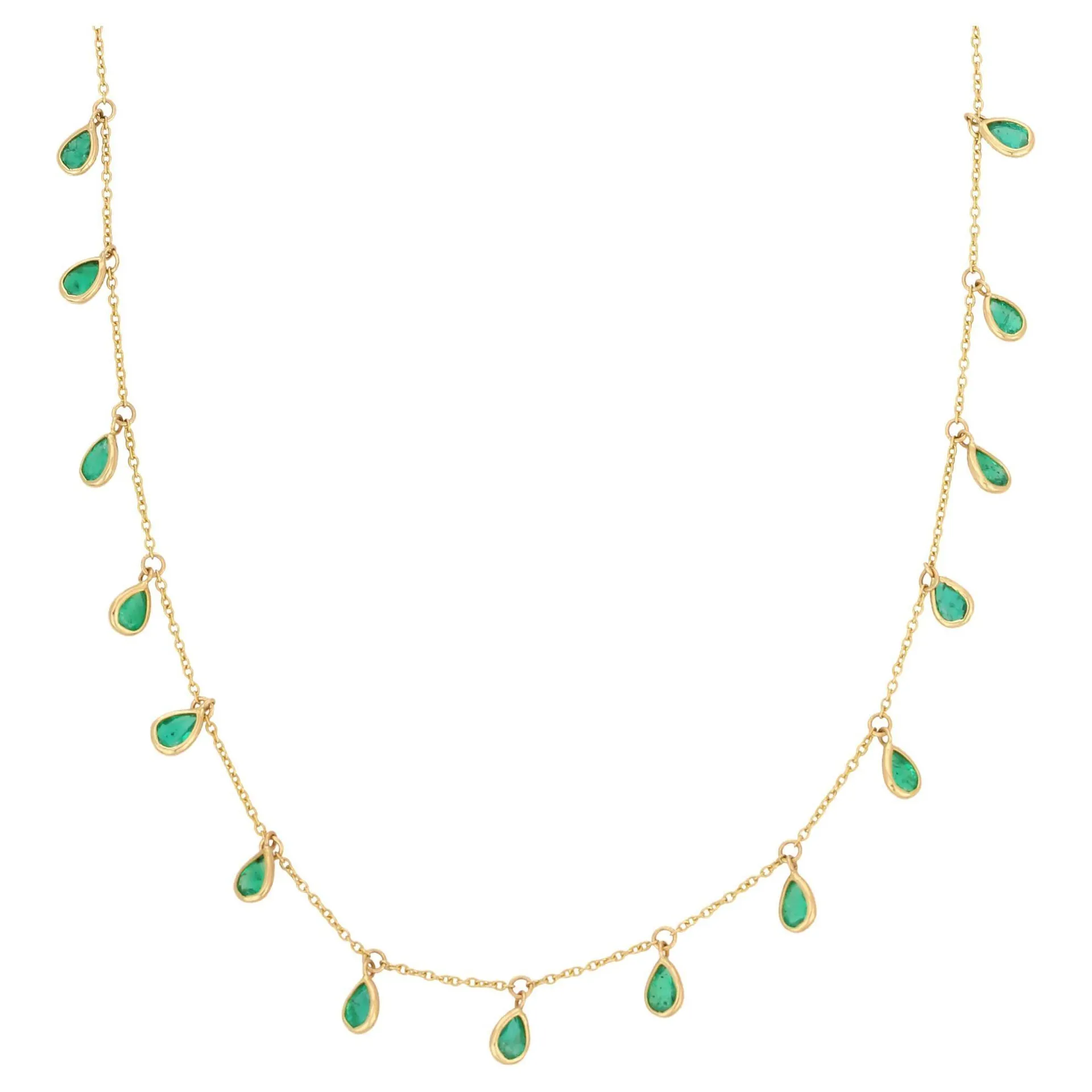 1.97 Carat Emerald Pear Shaped Drop Necklace in 18K Yellow Gold