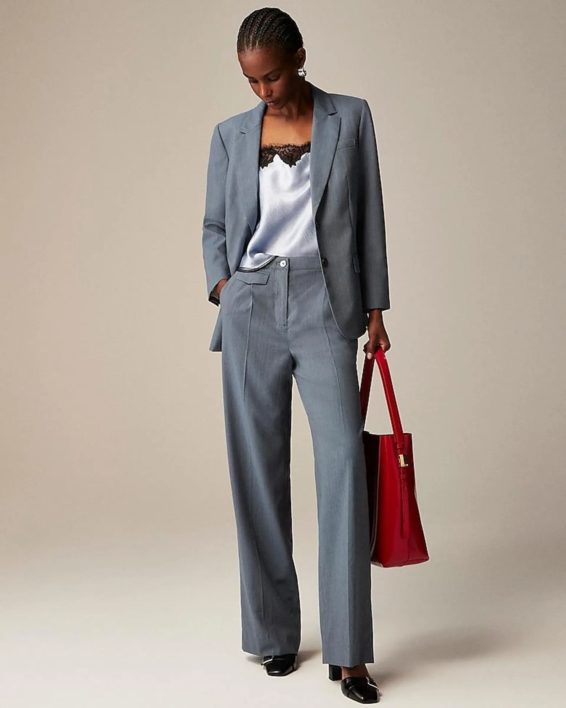 Pleated full-length trouser in gauzy Italian wool blend