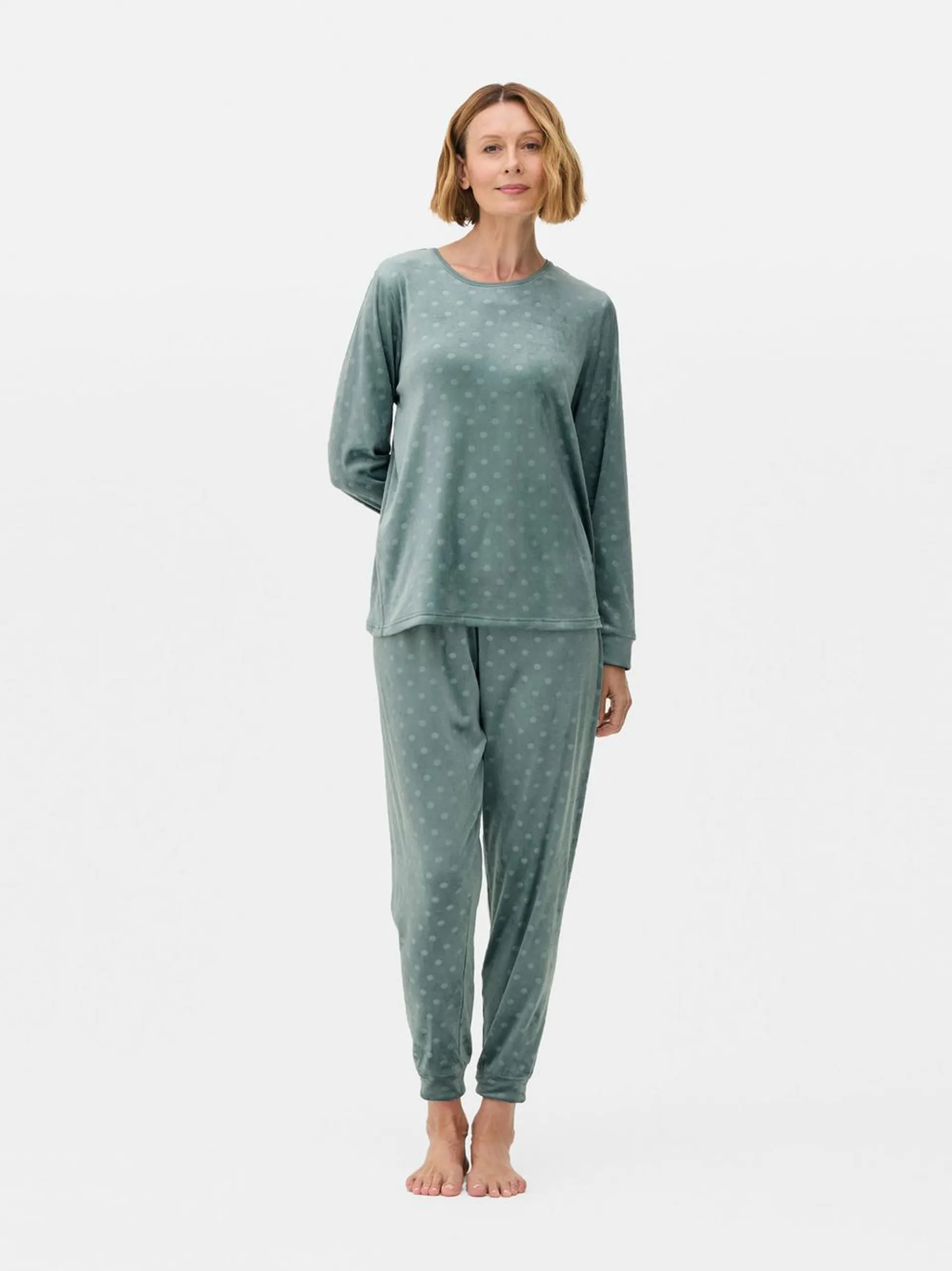 Plush Velour Long Sleeve Pajama Set