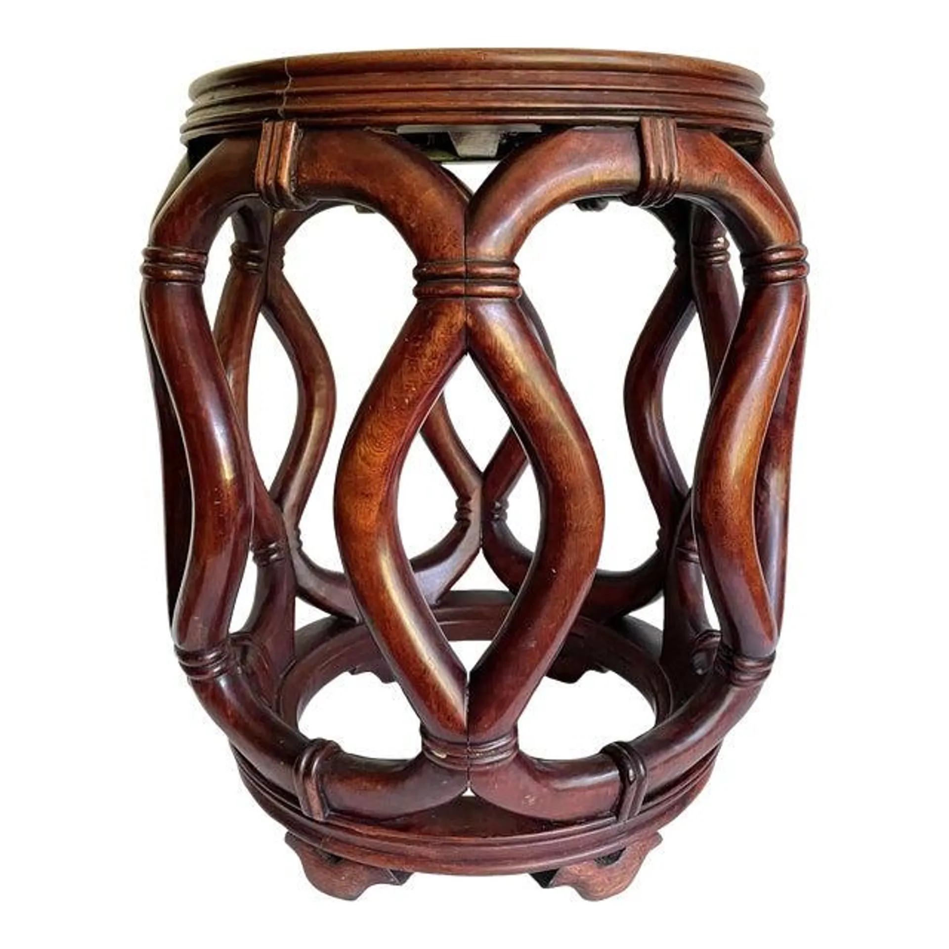 Chinese Asian Hardwood Carved Drum Stool