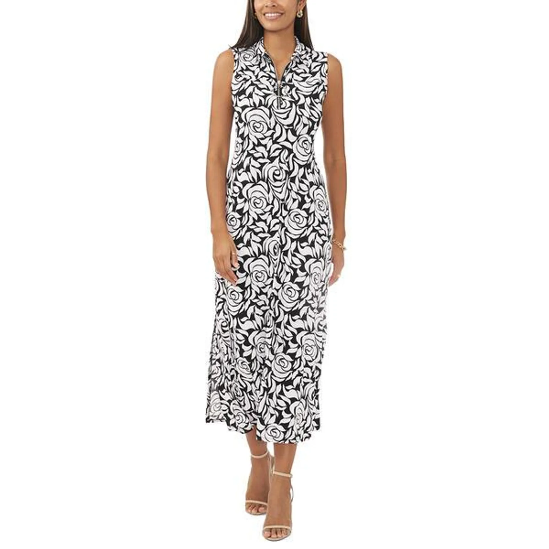 Womens MSK Sleeveless Floral Half Zip Neck Maxi Dress