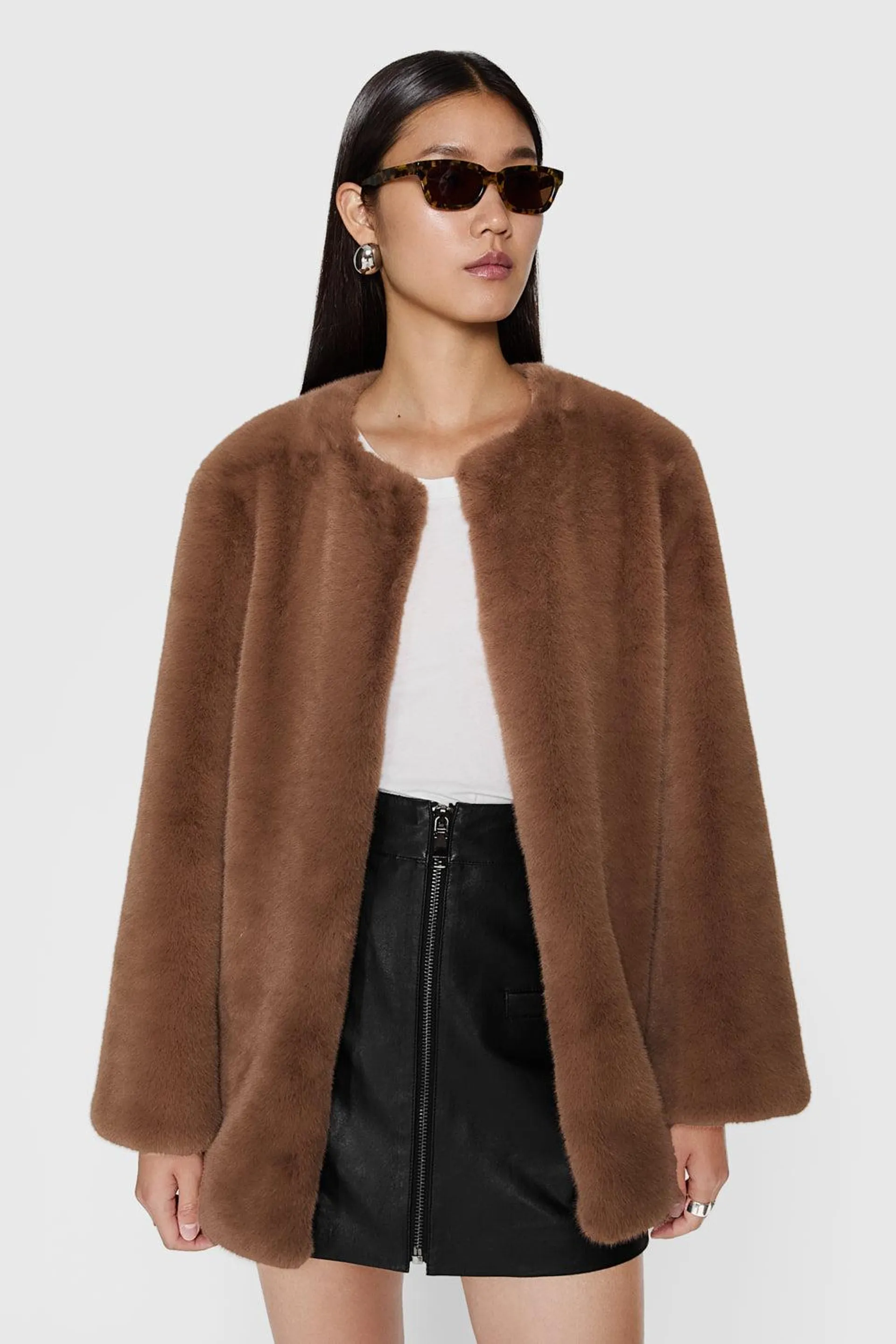 Vegan Fur Collarless Jacket