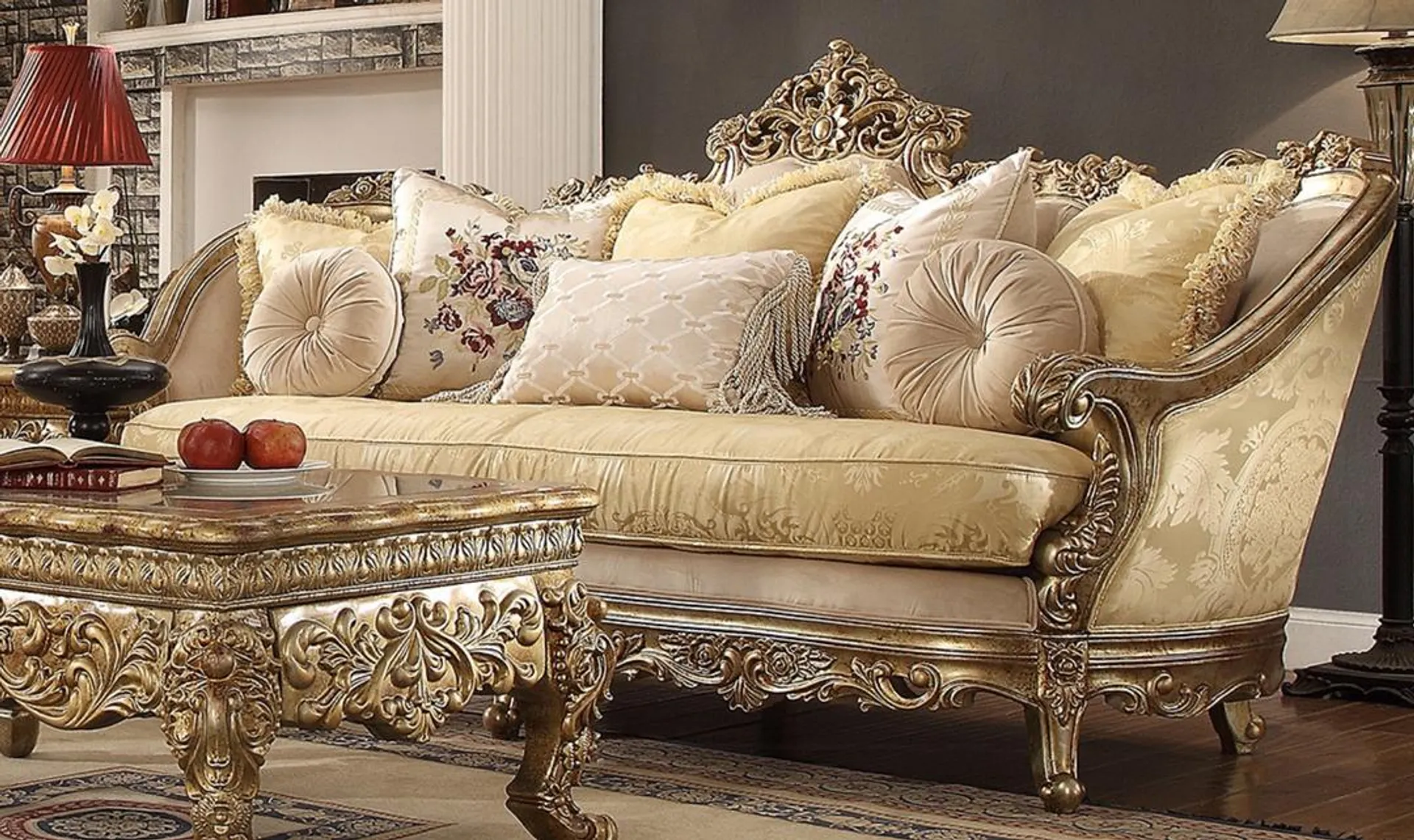 Kahler Fabric Sofa in Metallic Bright Gold Finish