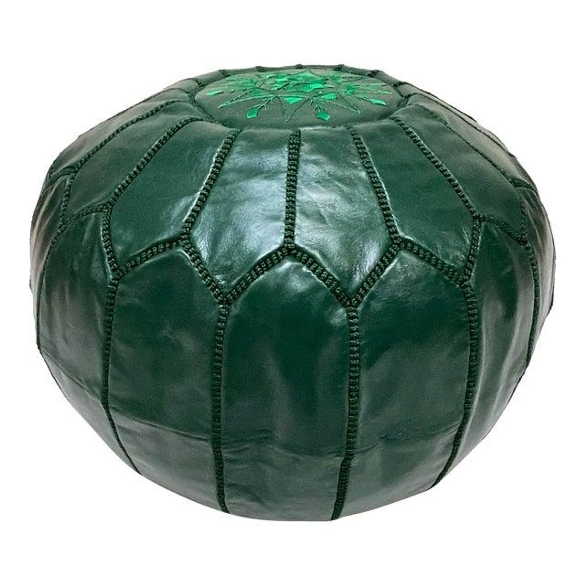 Green Moroccan Leather Pouf Cover