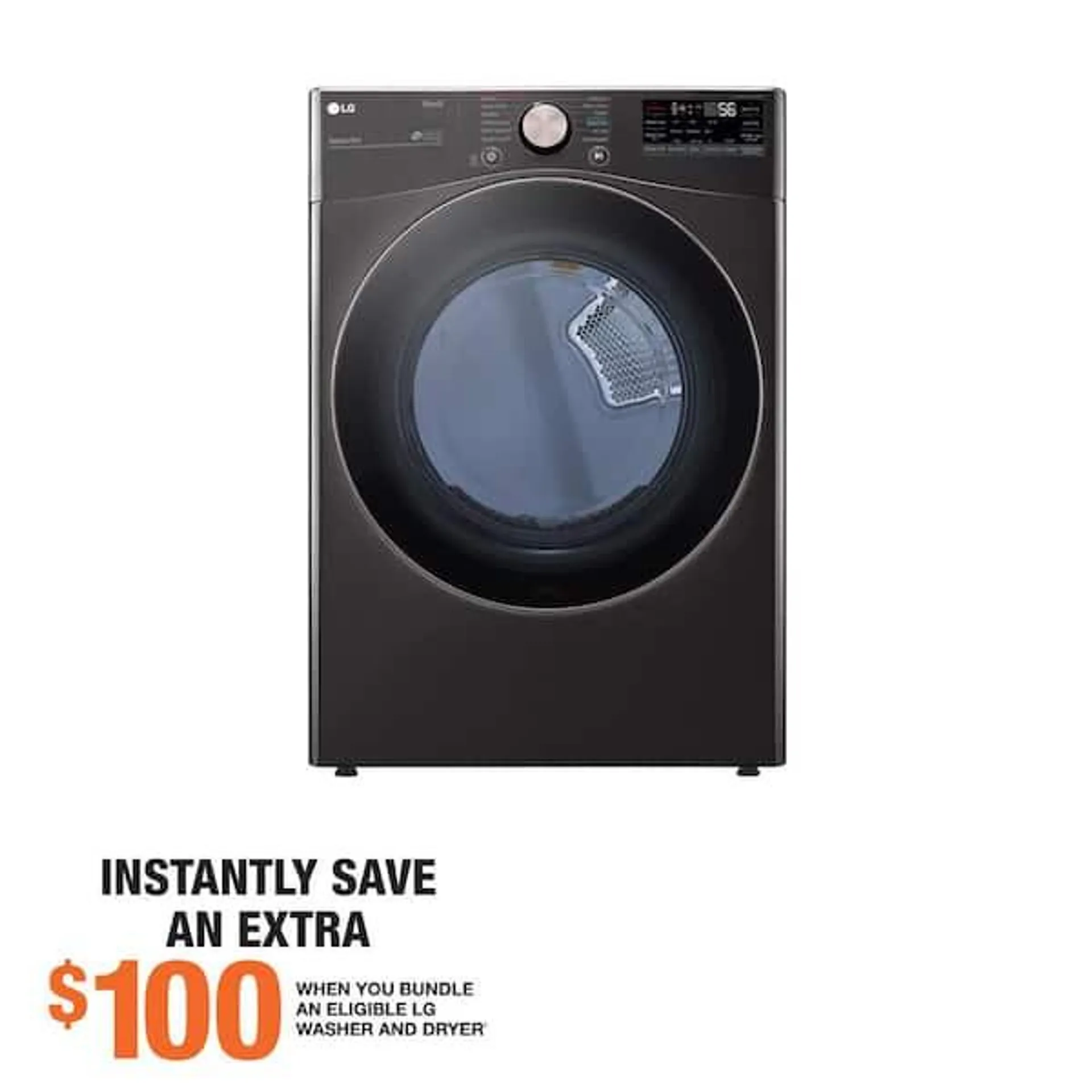 7.4 Cu. Ft. Vented SMART Stackable Gas Dryer in Black Steel with TurboSteam and Sensor Dry Technology