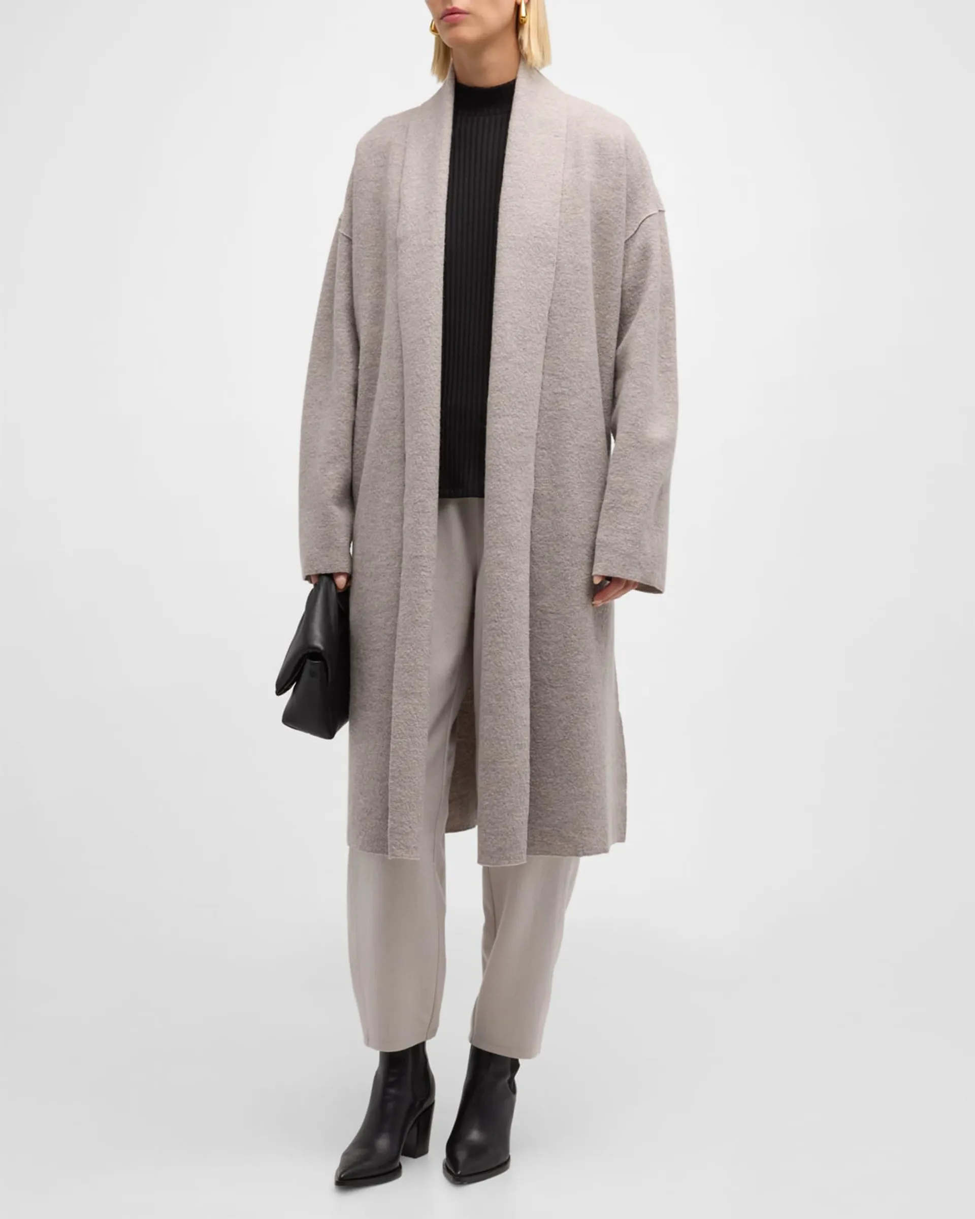 Lightweight Open-Front Boiled Wool Coat