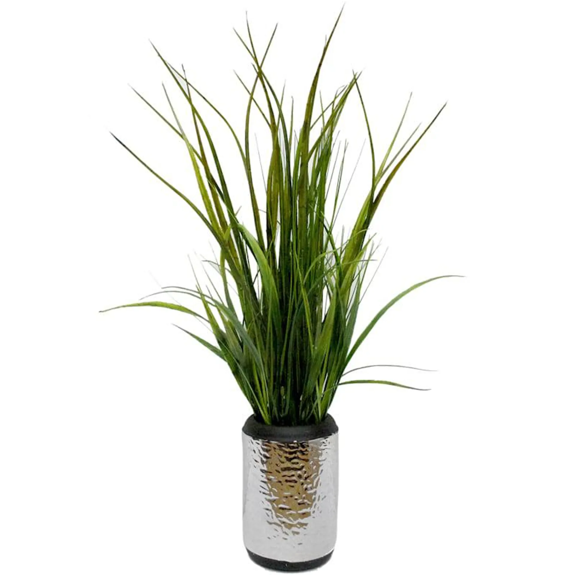 Grass Plant with Silver Ceramic Planter, 22"