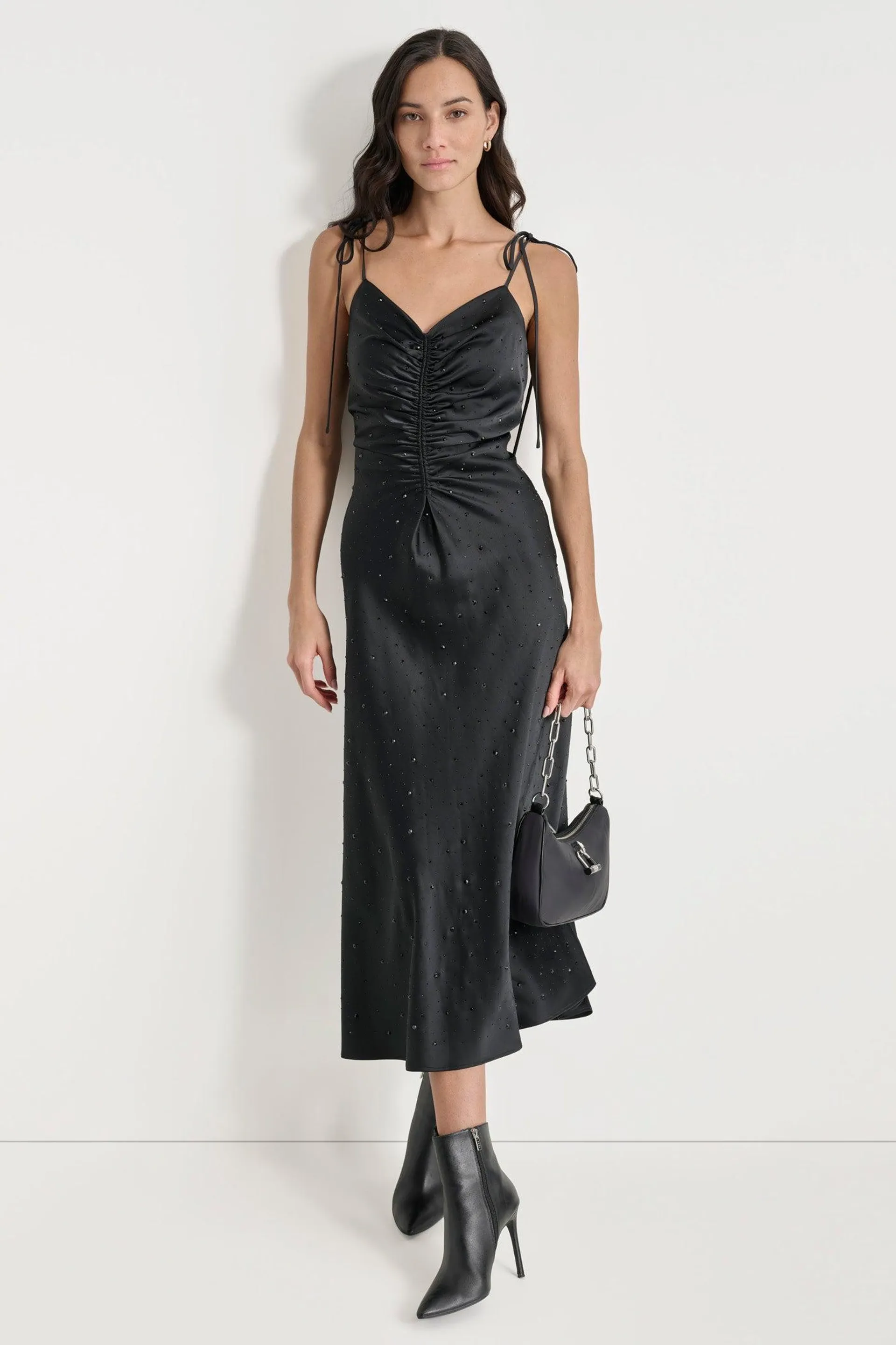 CRYSTAL EMBELLISHED RUCHED DRESS