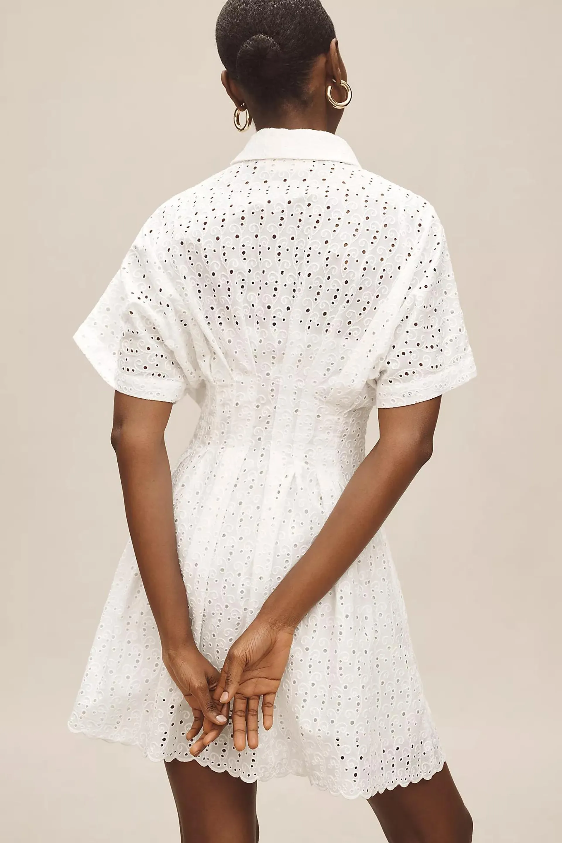 The Tobie Button-Front Pleated Shirt Dress by Exquise: Mini Eyelet Edition