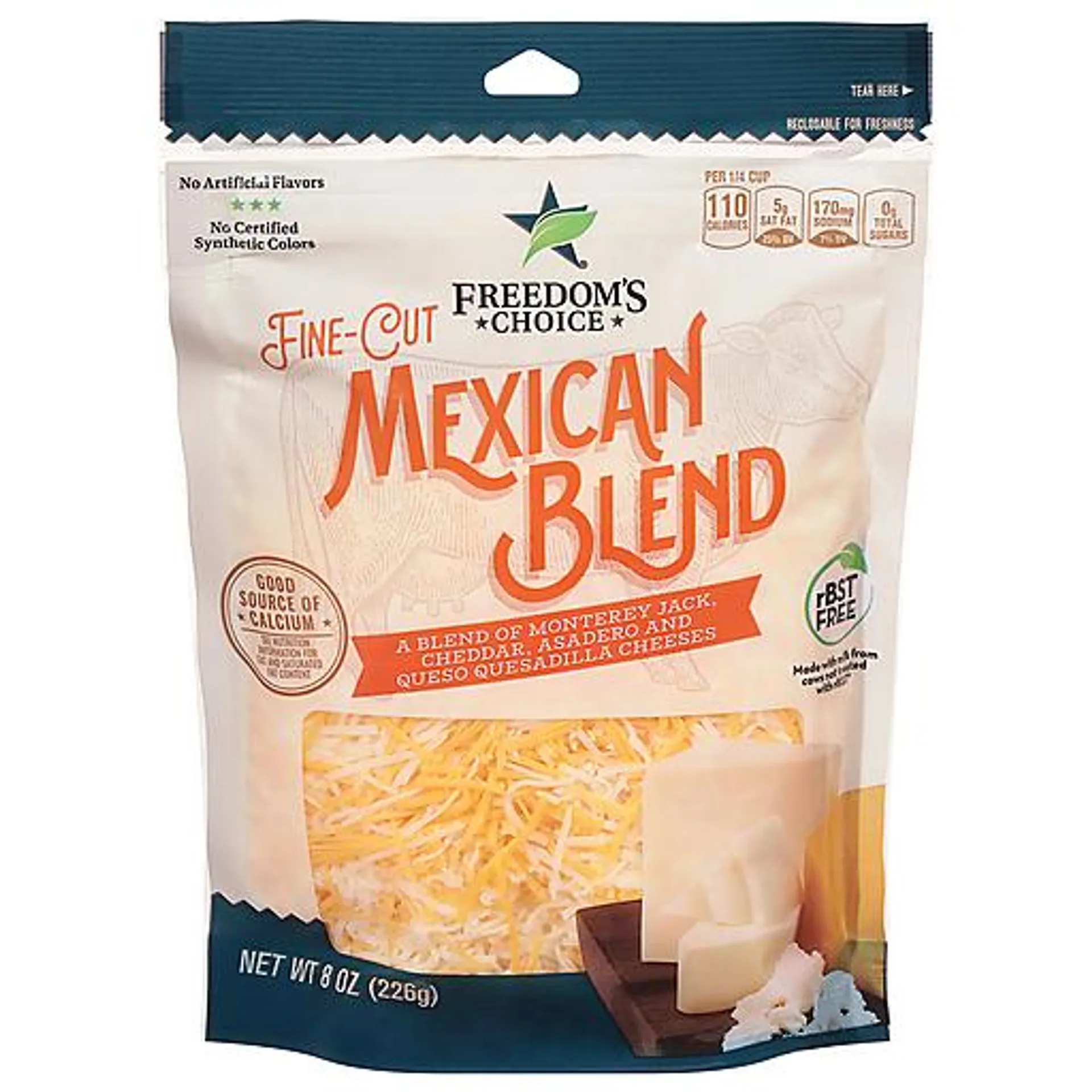 Freedom&#039;s Choice Fancy Shreds Mexican Blend Finely Shredded Four Cheese Blend 8 oz bag