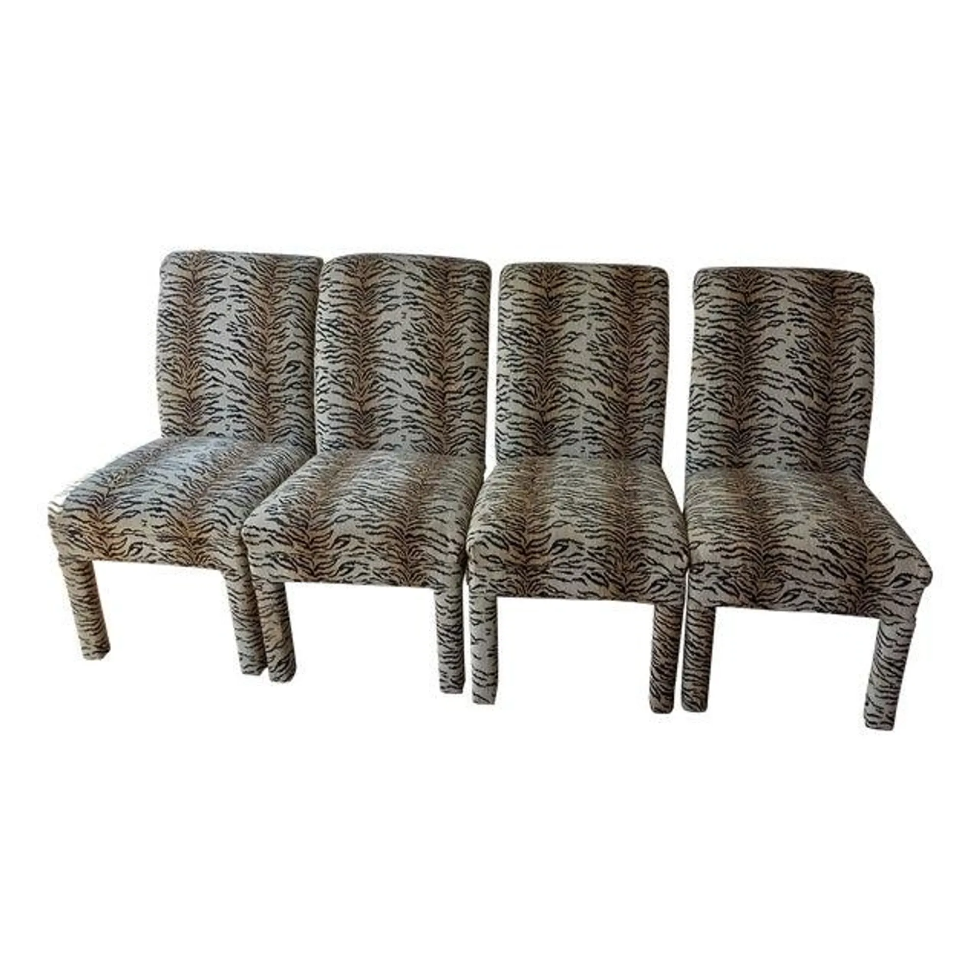 1990s Four Tiger or Zebra Upholstered Dining Chairs - Set of 4