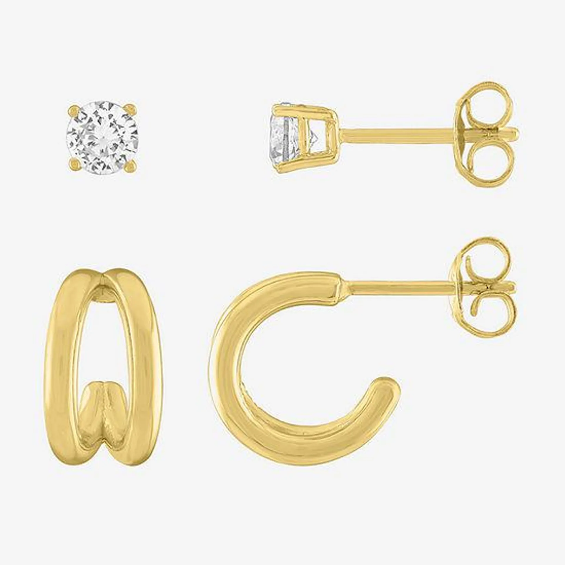 Yes, Please! Lab Created White Sapphire 14K Gold Over Silver 2 Pair Earring Set