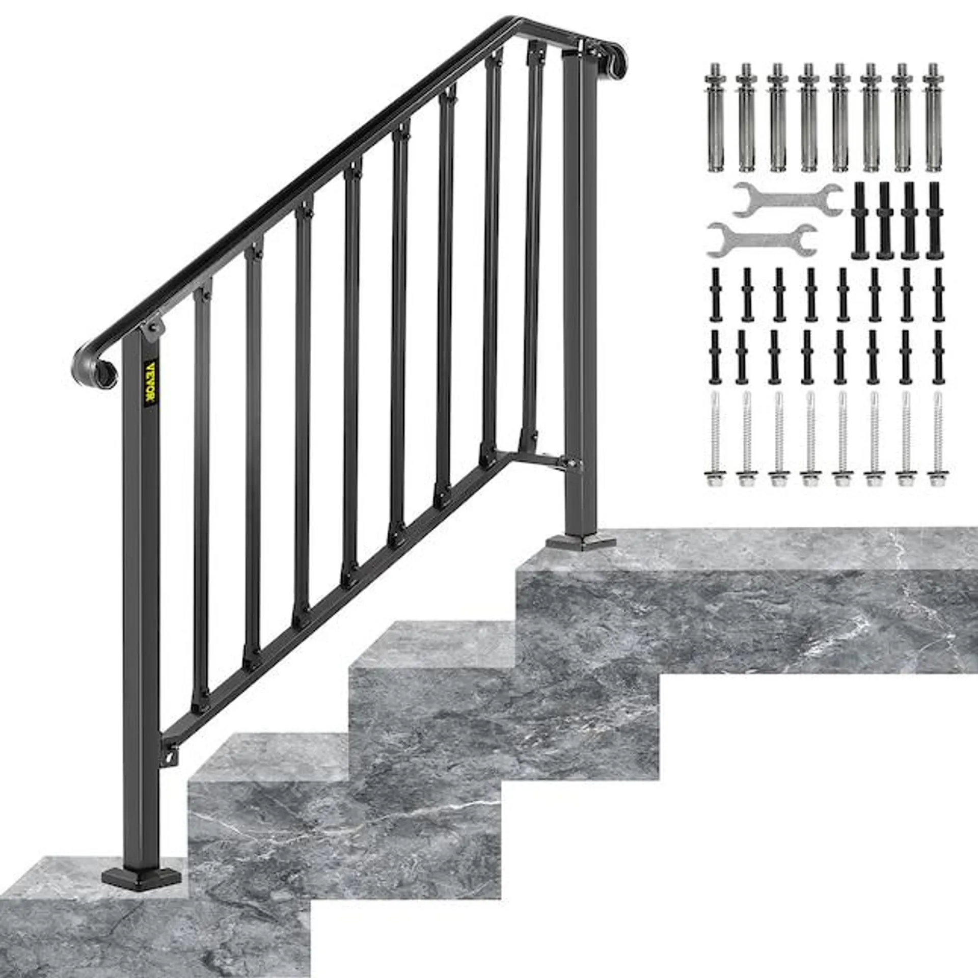 VEVOR Handrails Stair Railing 43.8-in x 2.4-in x 38.5-in Black Steel Deck Stair Rail Kit